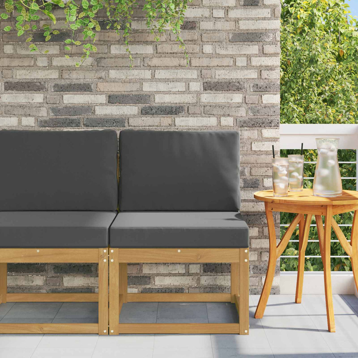Outdoor-Sofagarnitur Massivholz Akazie Weiß und Anthrazit