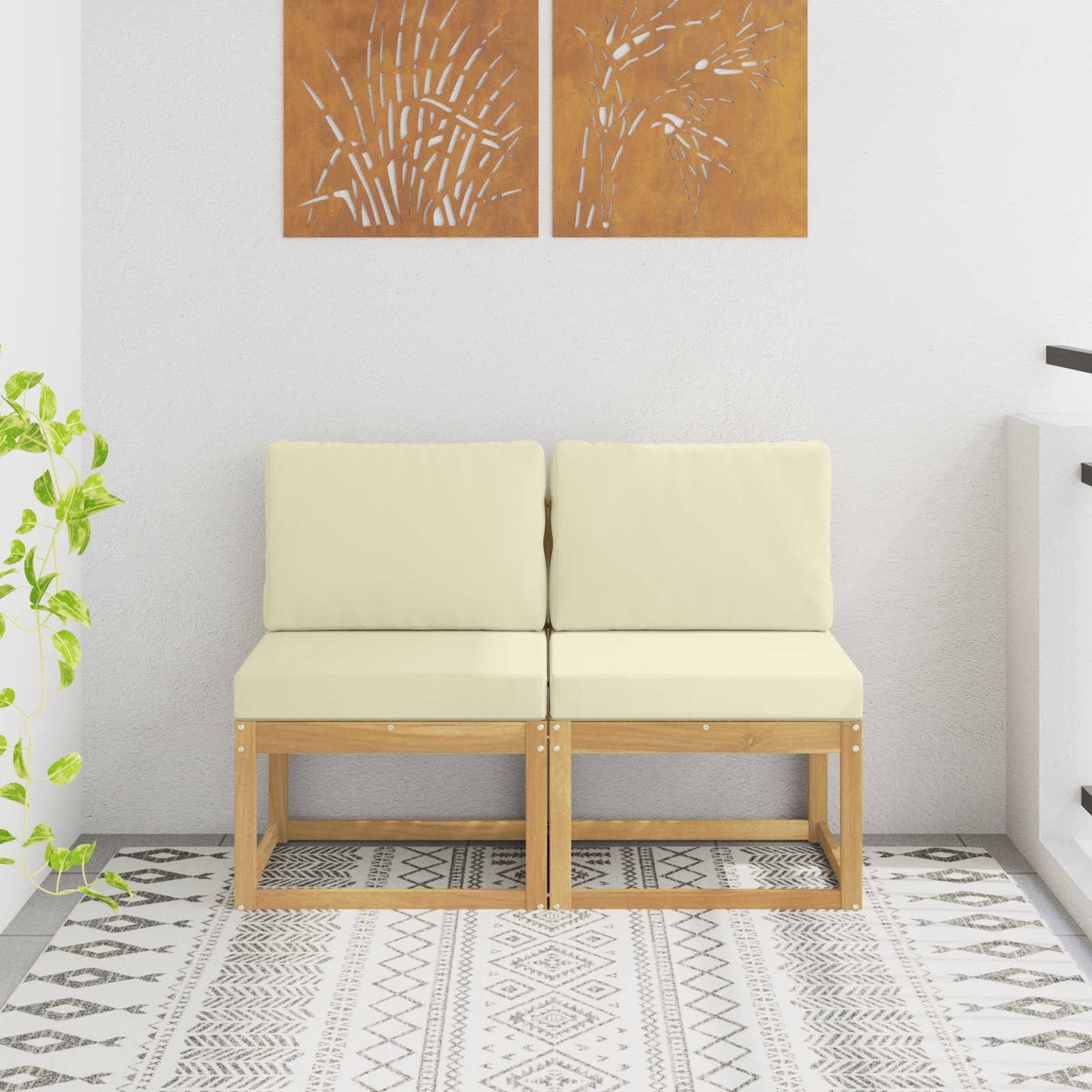2 Stk. Outdoor Mittelsofa Massivholz Akazie Weiß