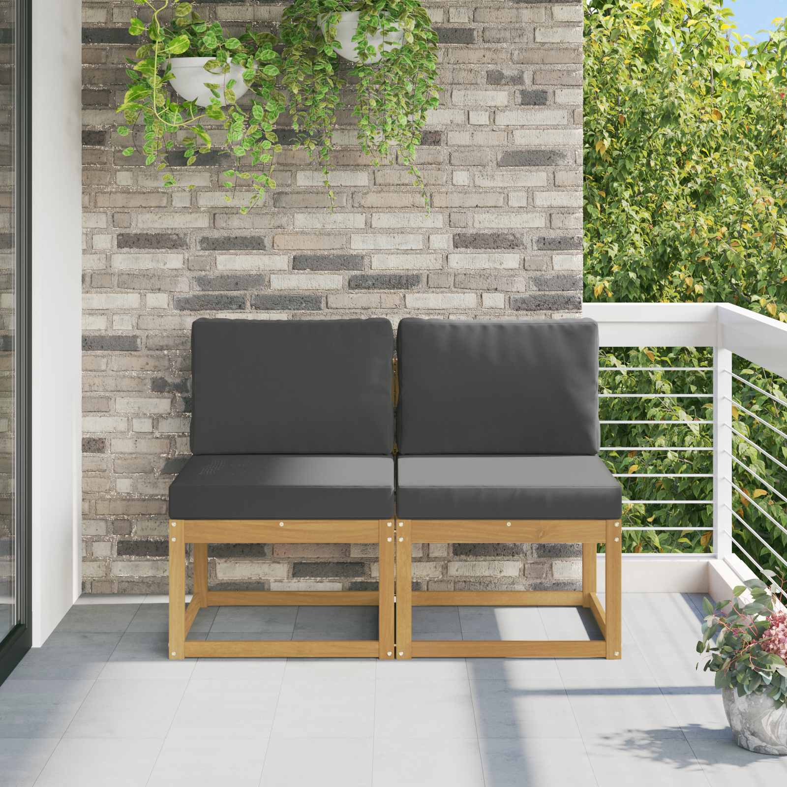 2 Stück Outdoor Mittelsofa Massivholz Akazie Weiß