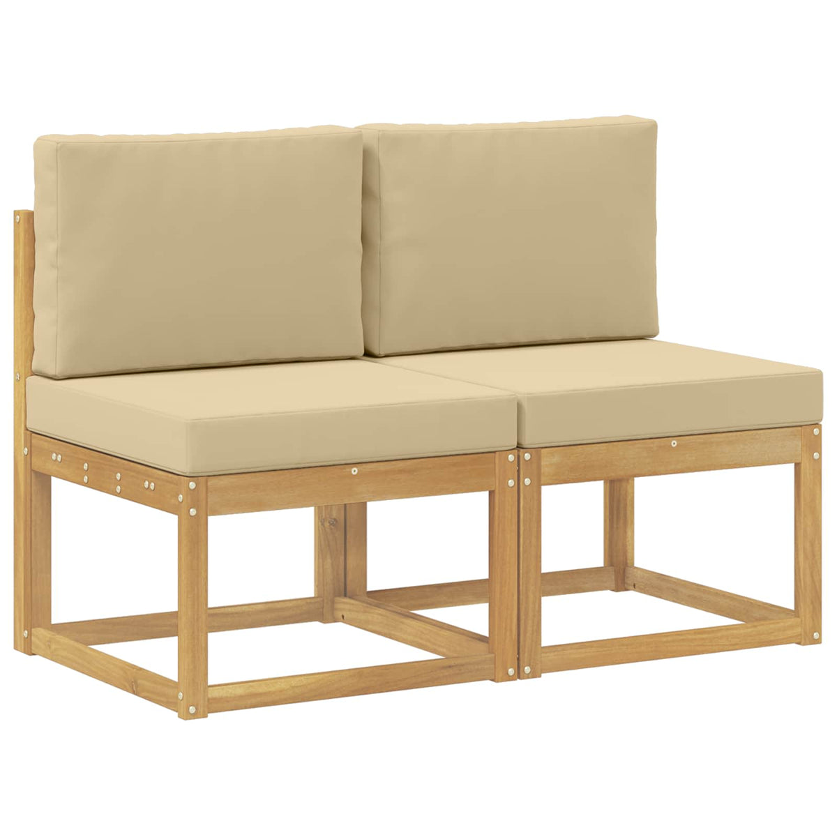 2 Stück Outdoor Mittelsofa Massivholz Akazie Weiß