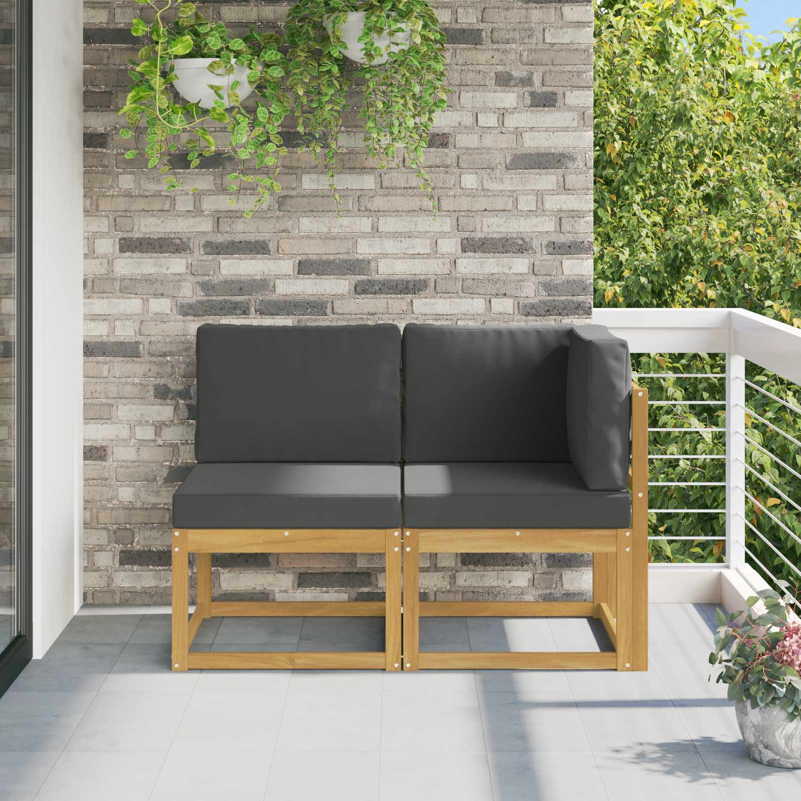 Outdoor Mittel- und Ecksofa 2 Stück Weiß Massivholz Akazie