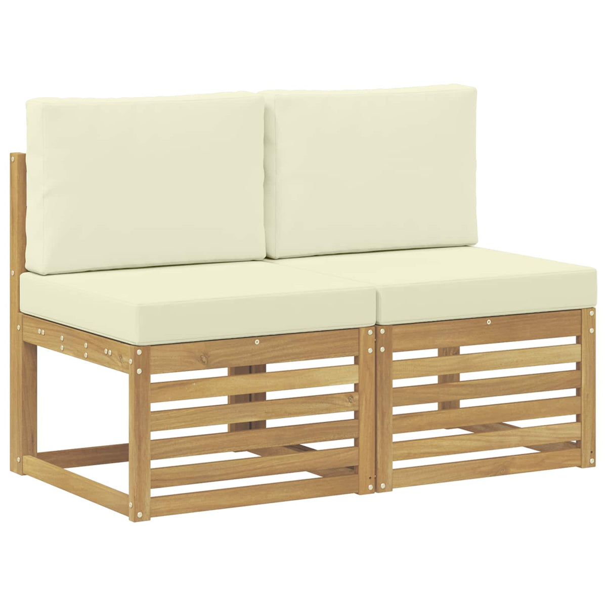 2 Stück Outdoor Mittelsofa Massivholz Akazie Weiß