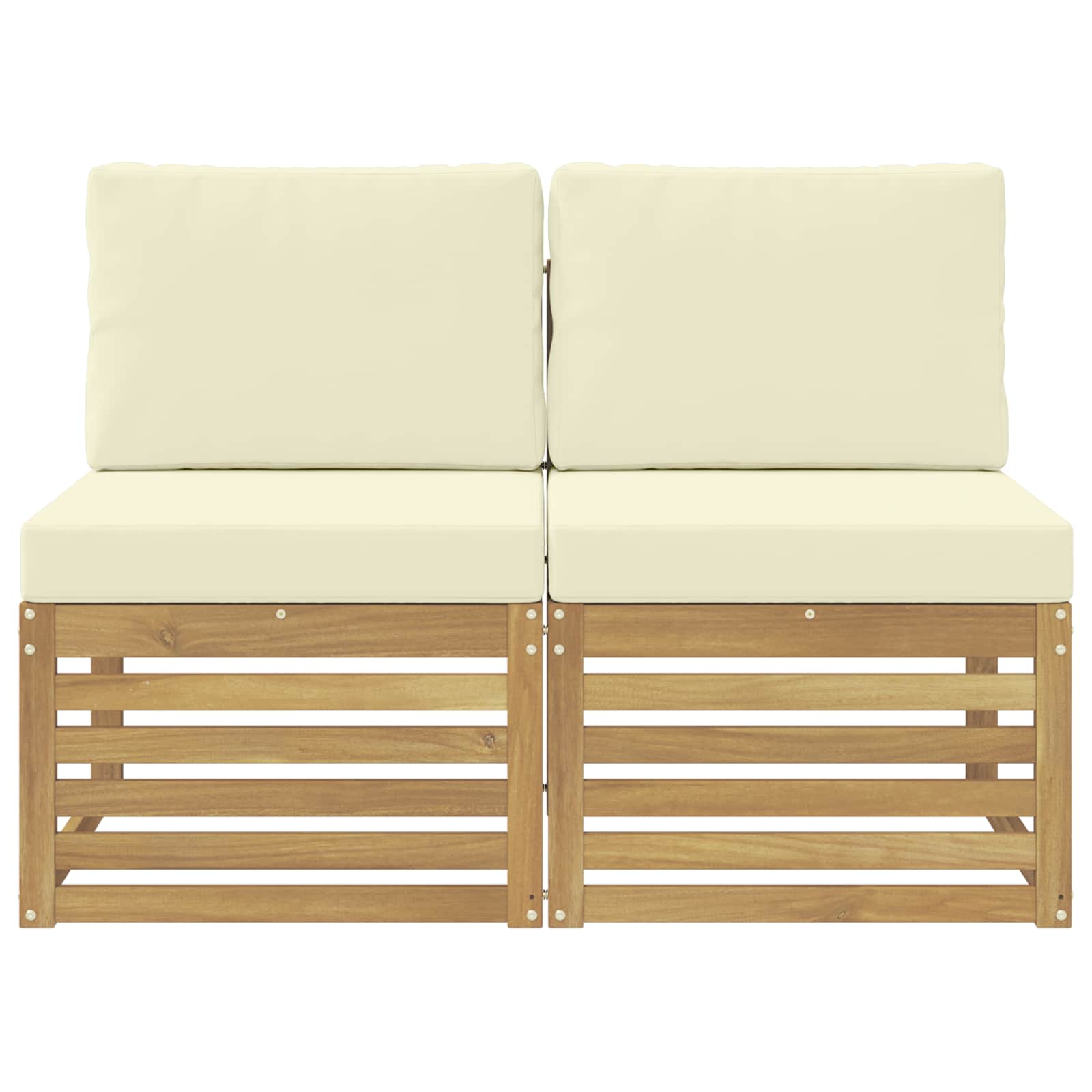 2 Stück Outdoor Mittelsofa Massivholz Akazie Weiß