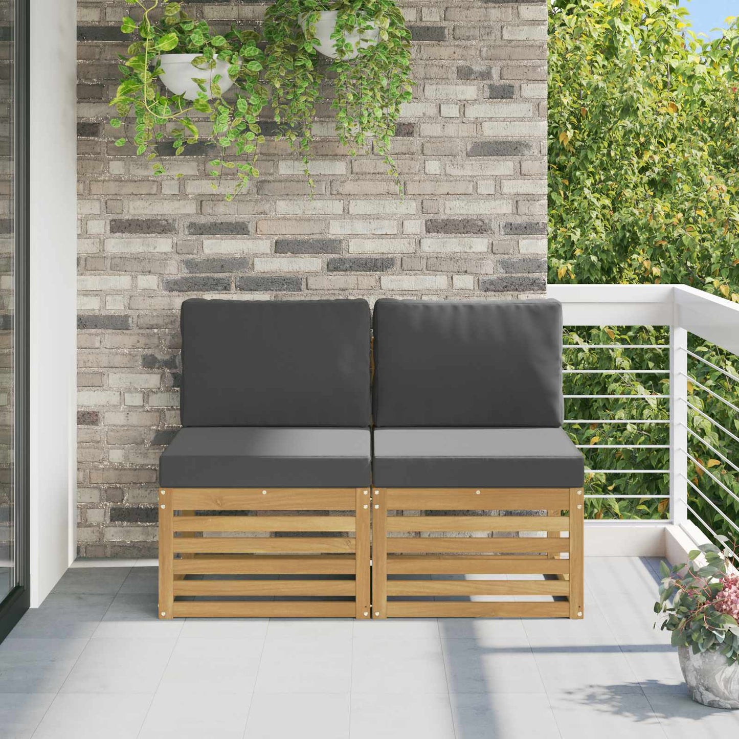 2 Stück Outdoor Mittelsofa Massivholz Akazie Weiß