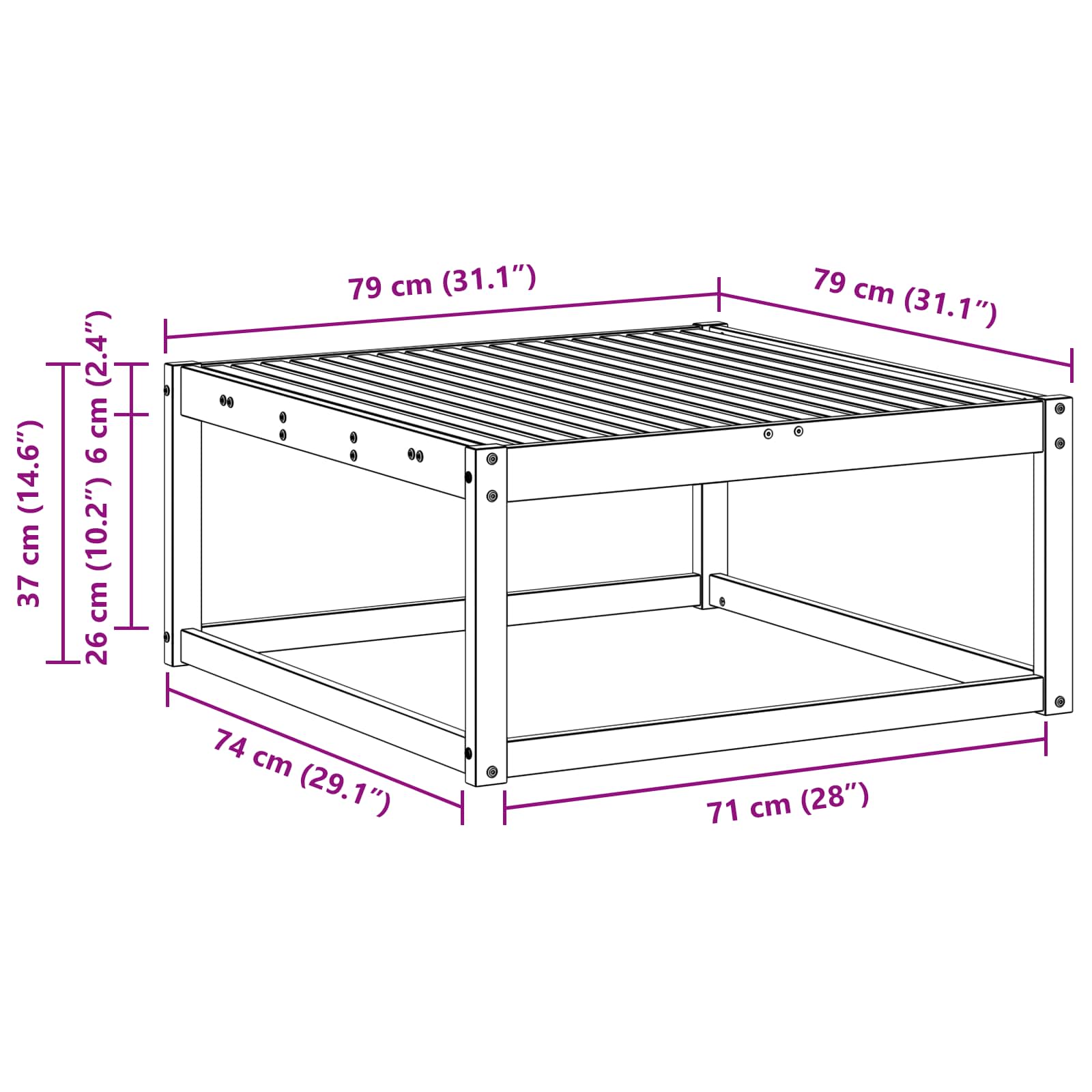 Outdoor-Fußhocker Massivholz Akazie Weiß 79 x 79 x 37 cm