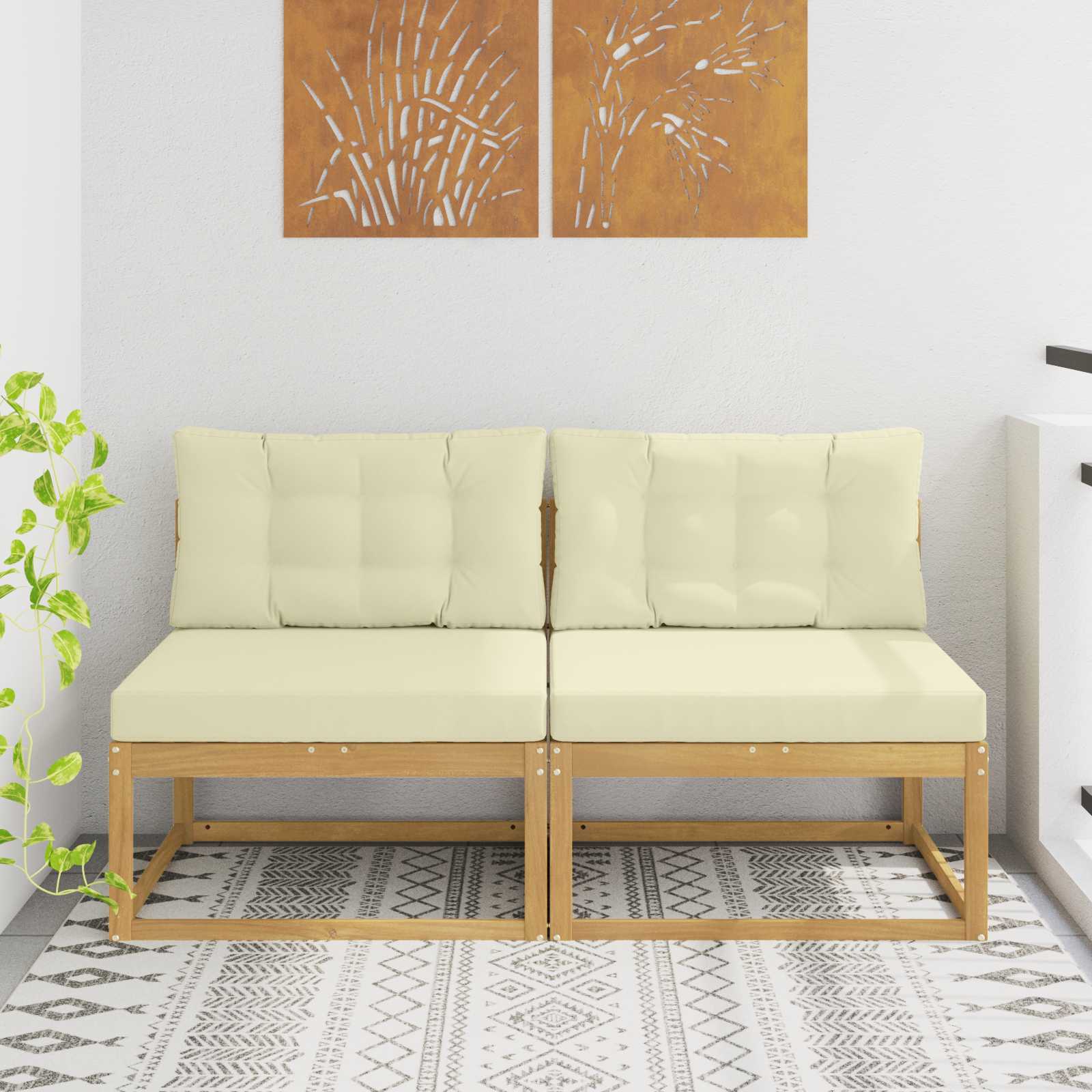 2 Stück Outdoor Mittelsofa Polyester Weiß
