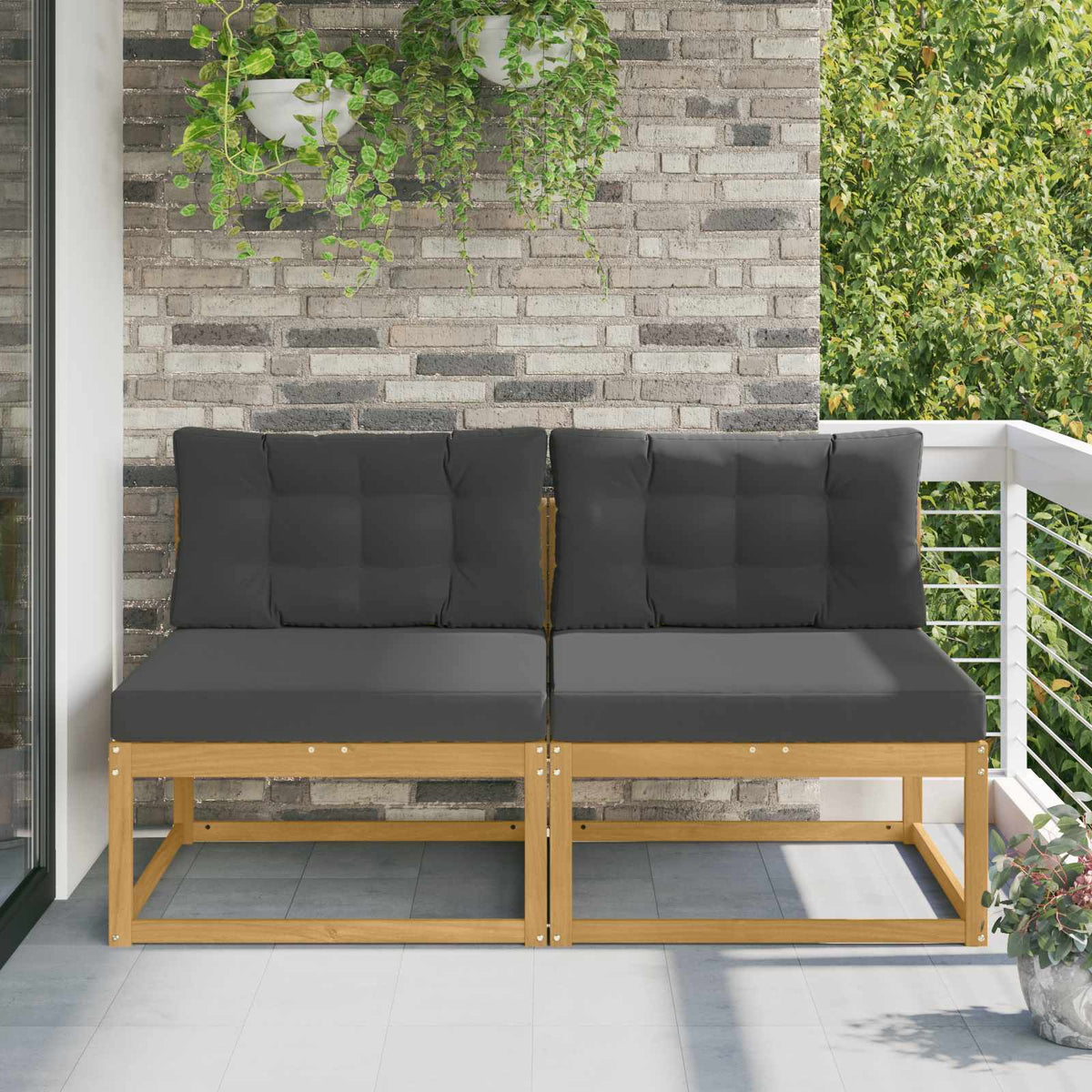 2 Stück Outdoor Mittelsofa Polyester Weiß