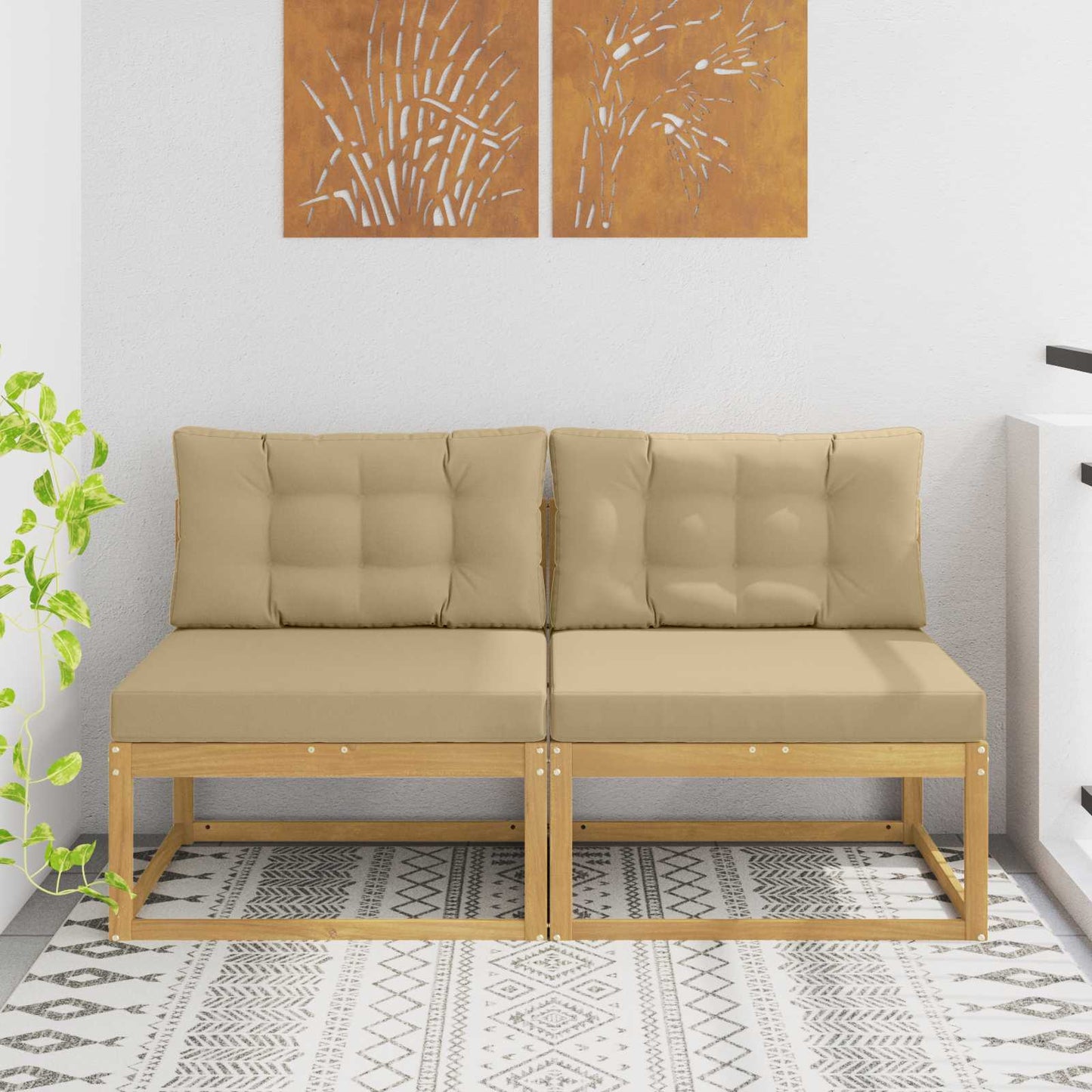 2 Stück Outdoor Mittelsofa Polyester Weiß