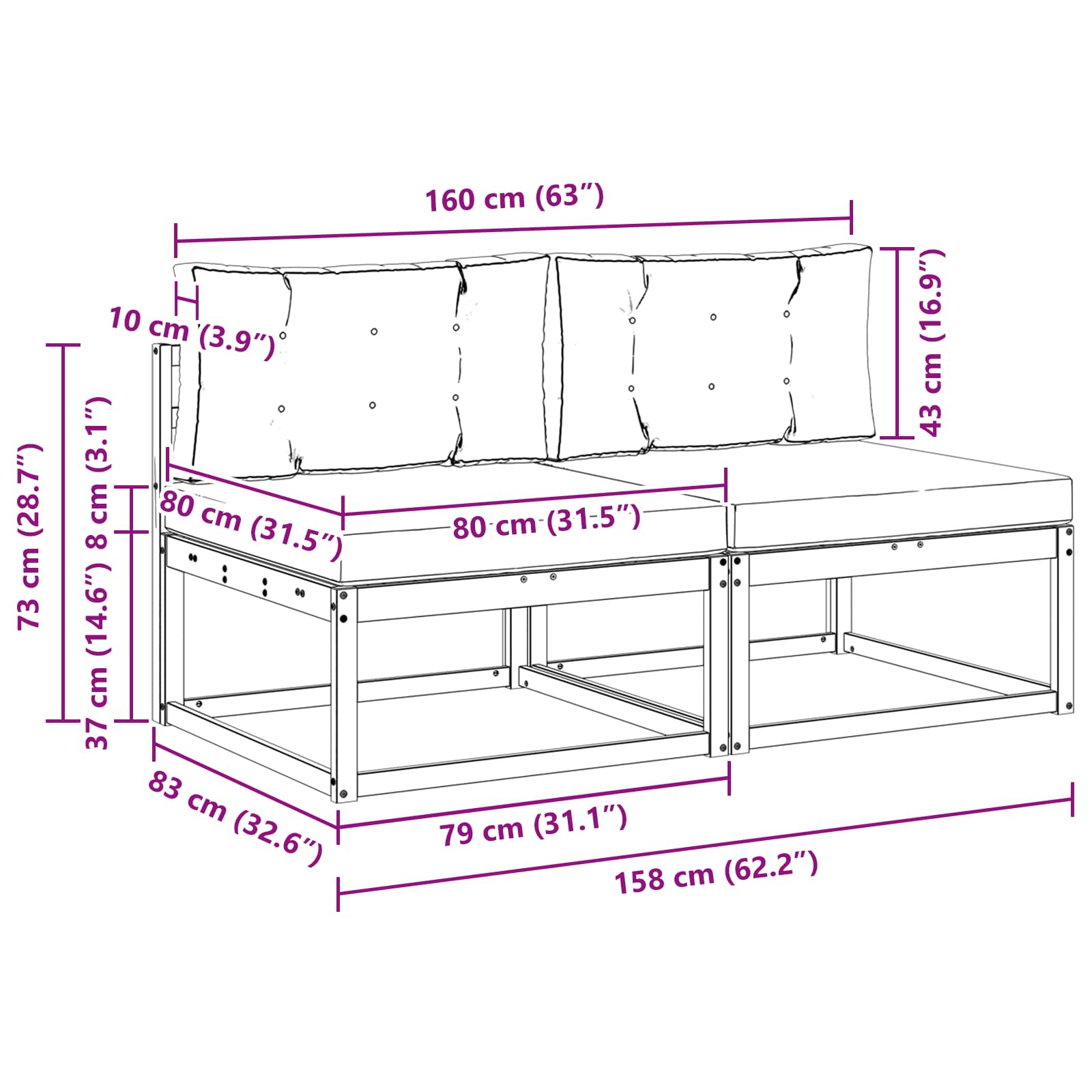 2 Stück Outdoor Mittelsofa Polyester Weiß