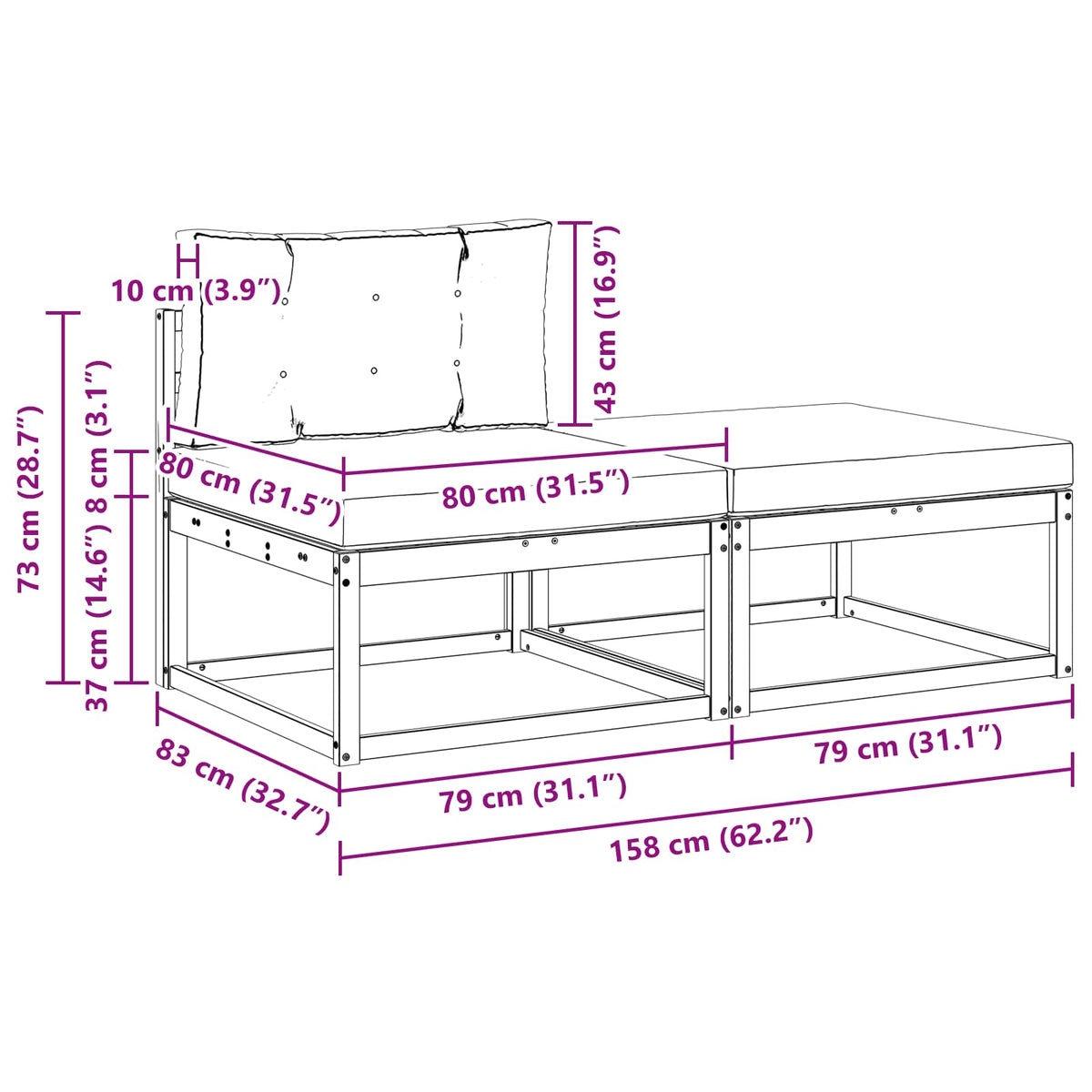 2 Stück Outdoor-Fußhocker Polyester Weiß