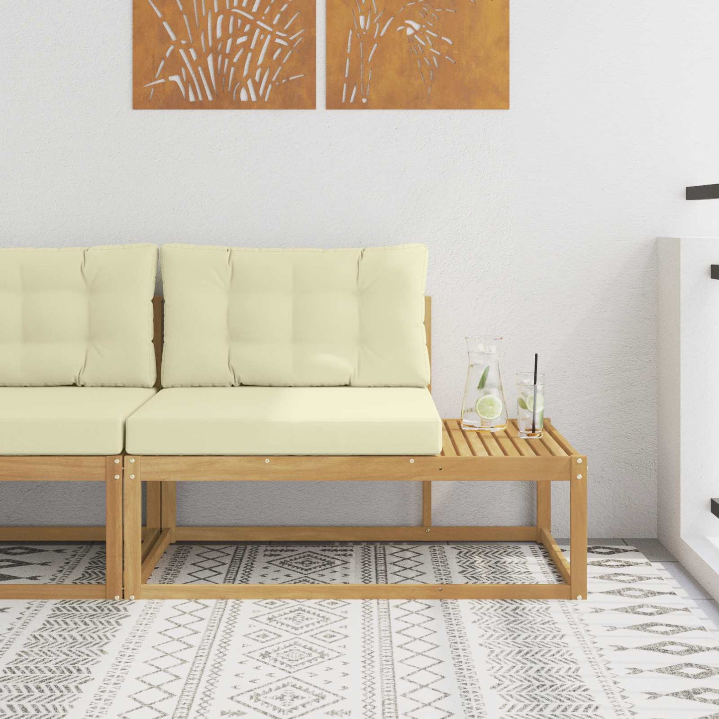 Outdoor End Sofa mit Kissen Weiß 115 x 83 x 73 cm Polyester