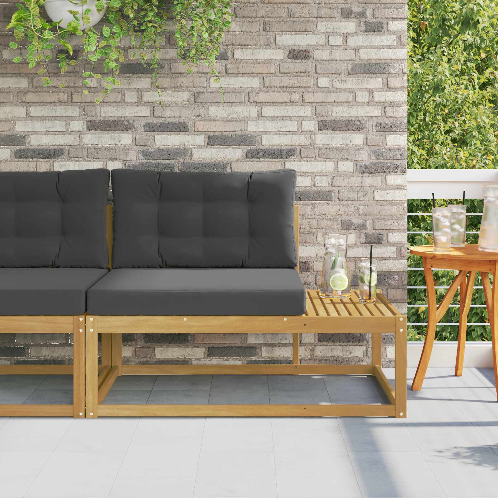 Outdoor End Sofa mit Kissen Weiß 115 x 83 x 73 cm Polyester