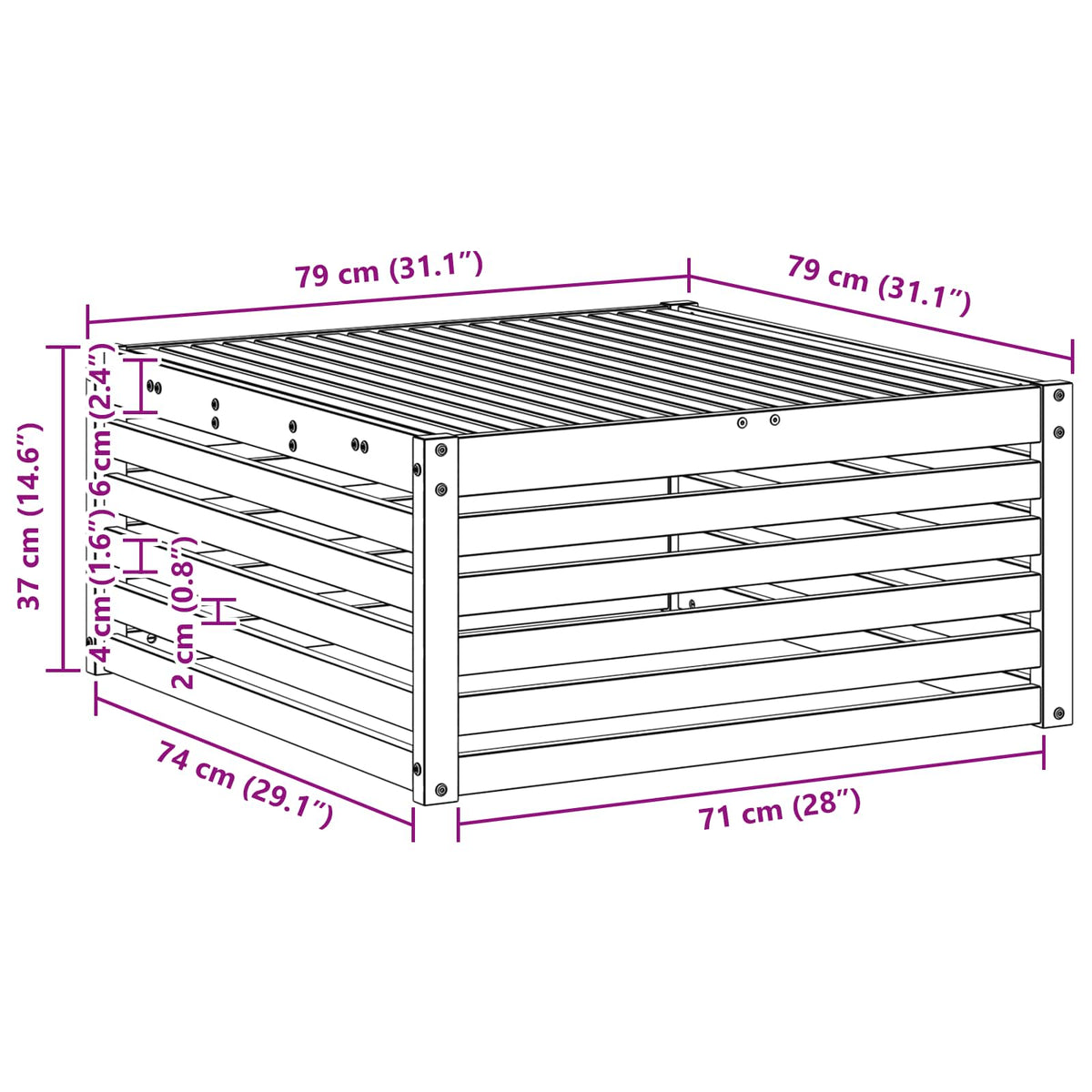Tisch für Outdoor Massivholz Akazie Weiß 79 x 79 x 37 cm