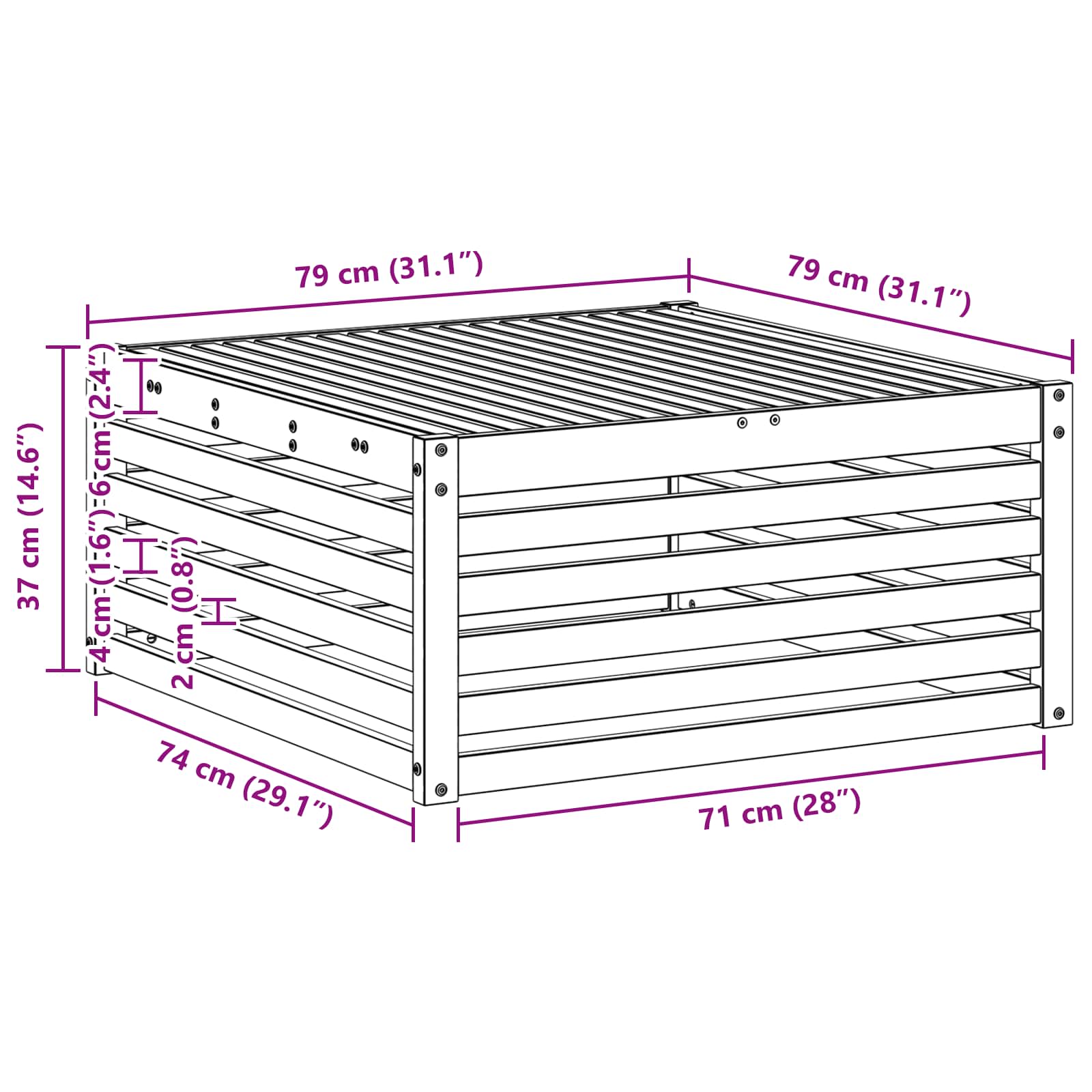 Tisch für Outdoor Massivholz Akazie Weiß 79 x 79 x 37 cm