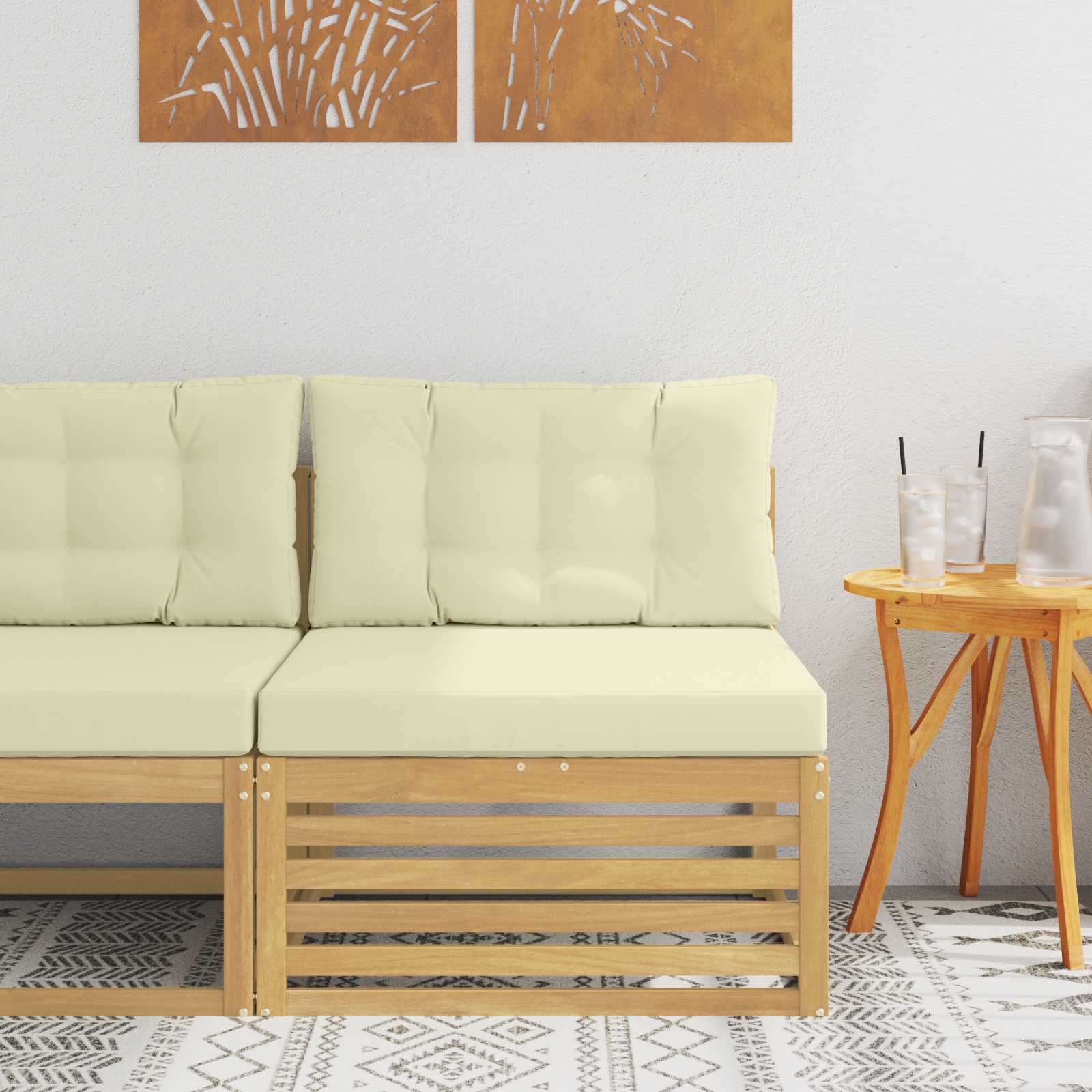 Outdoor Mittelsofa Massivholz Akazie Weiß 83 x 79 x 73 cm