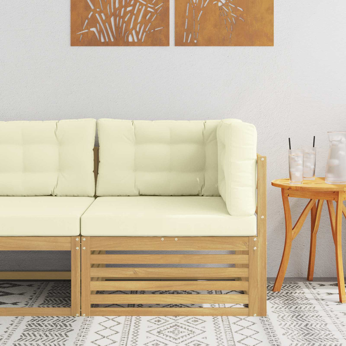 Outdoor Ecksofa Massivholz Akazie Weiß