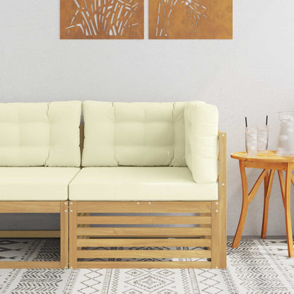Outdoor Ecksofa Massivholz Akazie Whitewash und Creme