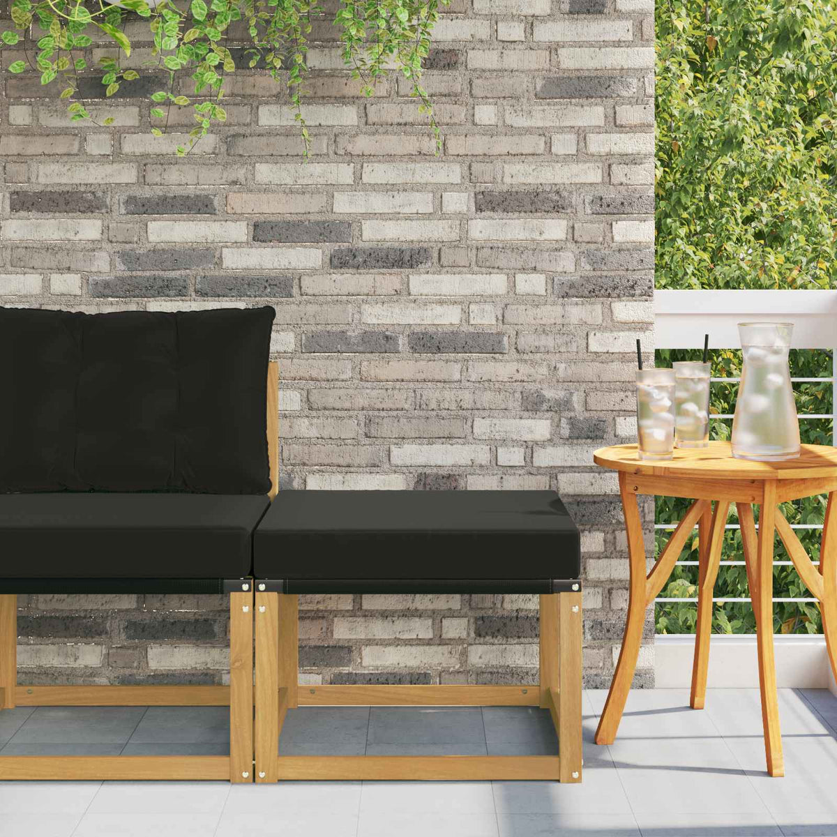 Outdoor-Fußhocker Massivholz Akazie und Textilene Stoff Weiß