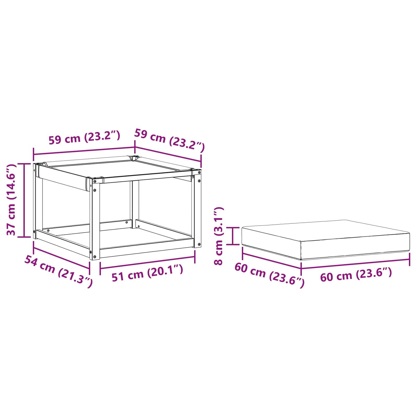 Outdoor-Fußhocker Massivholz Akazie und Textilene Stoff Weiß