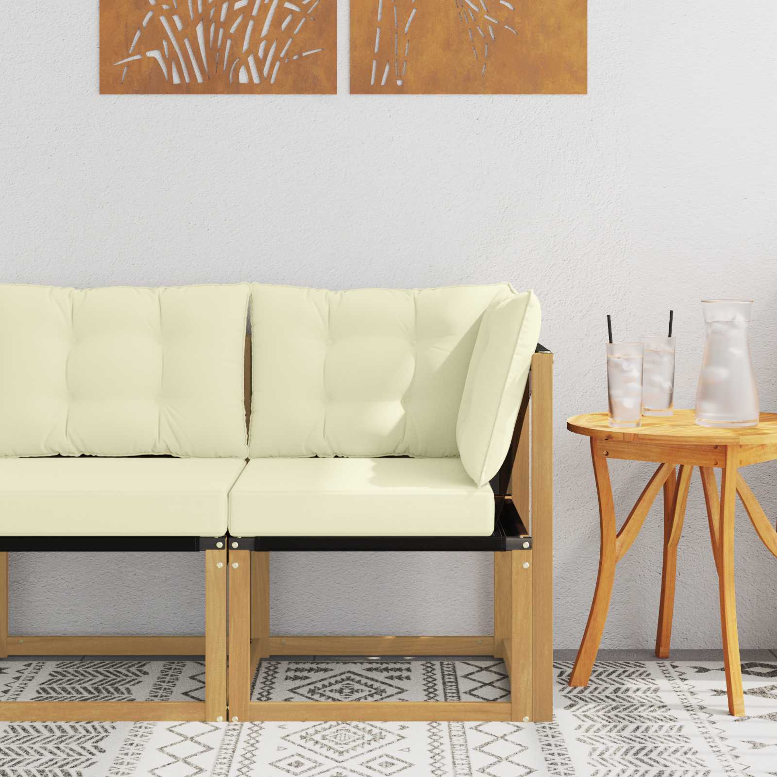 Outdoor Ecksofa Massivholz Akazie und Textilene Stoff Weiß