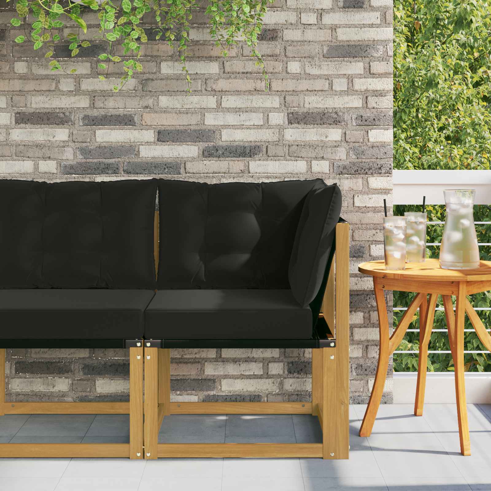 Outdoor Ecksofa Massivholz Akazie und Textilene Stoff Weiß