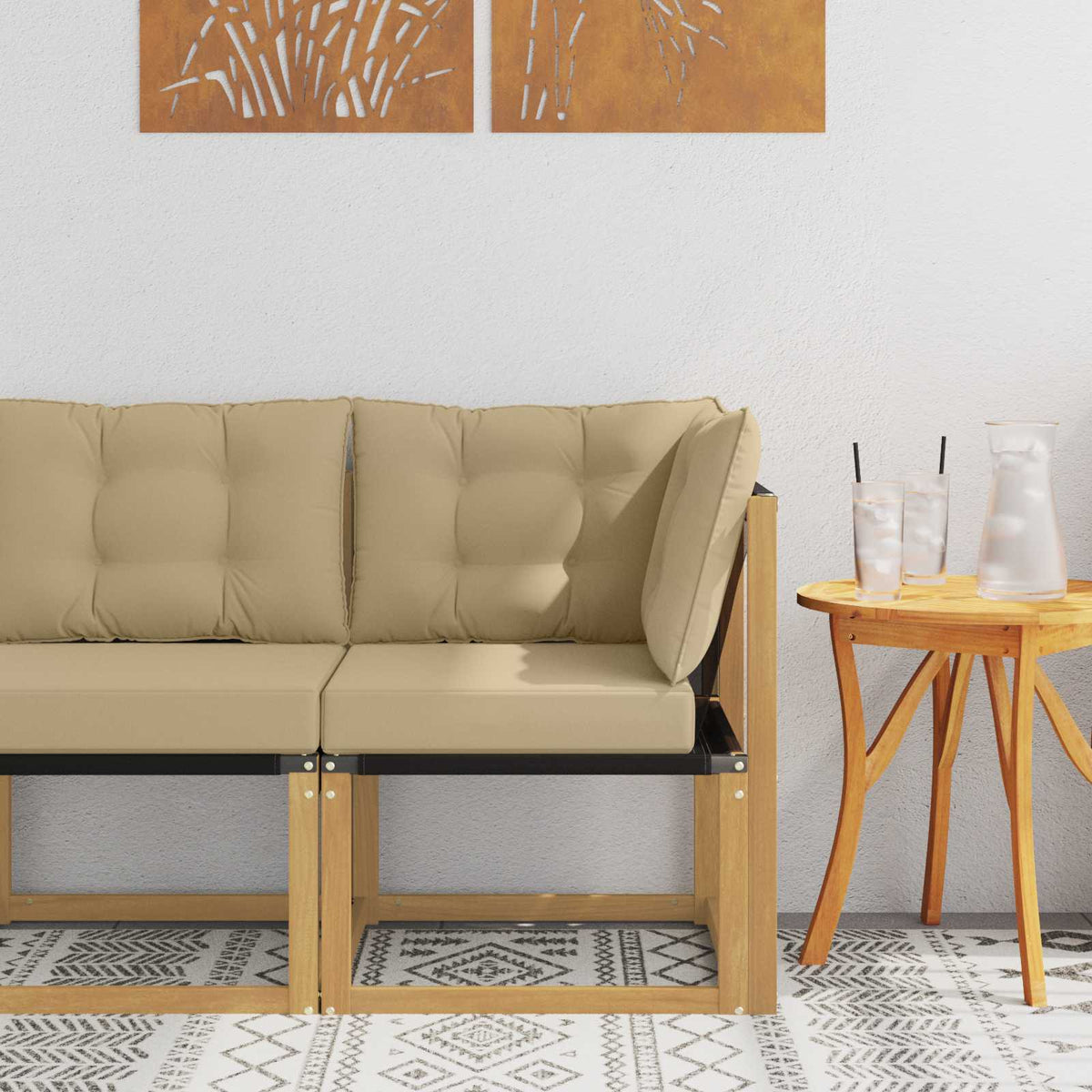 Outdoor Ecksofa Massivholz Akazie und Textilene Stoff Weiß