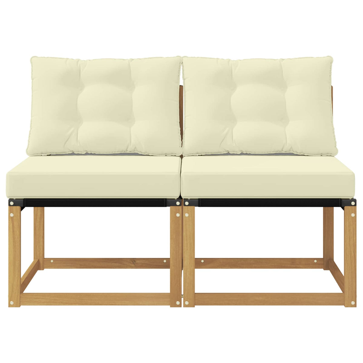 2 Stk. Outdoor Mittelsofa Massivholz Akazie und Textilene Stoff