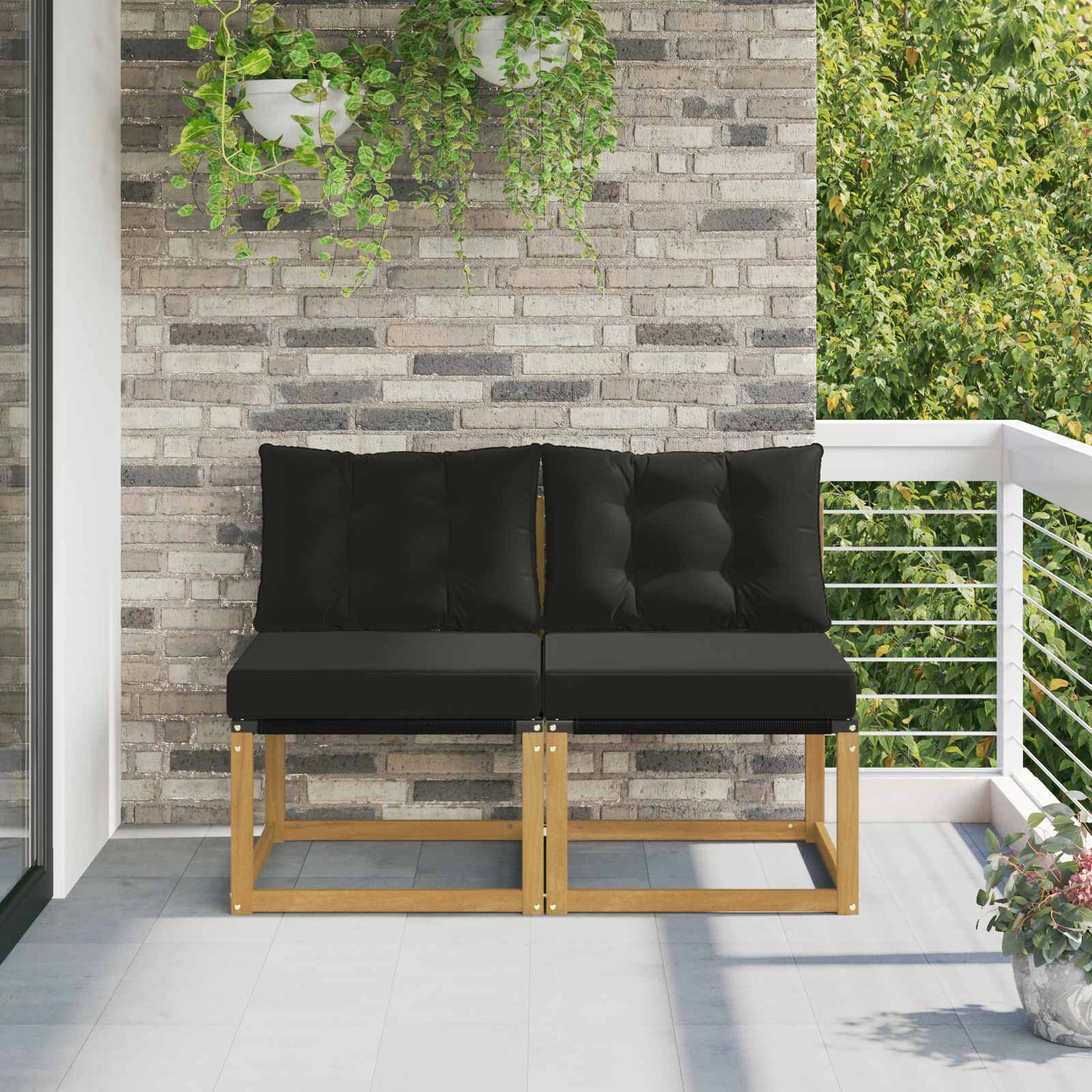 2 Stk. Outdoor Mittelsofa Massivholz Akazie und Textilene Stoff