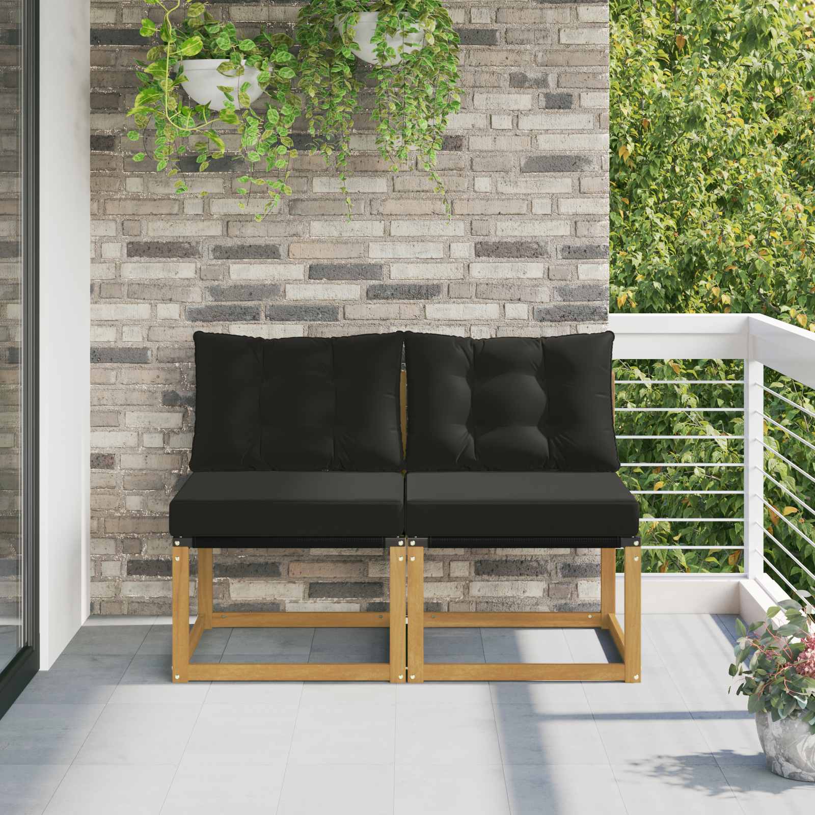 2 Stk. Outdoor Mittelsofa Massivholz Akazie und Textilene Stoff