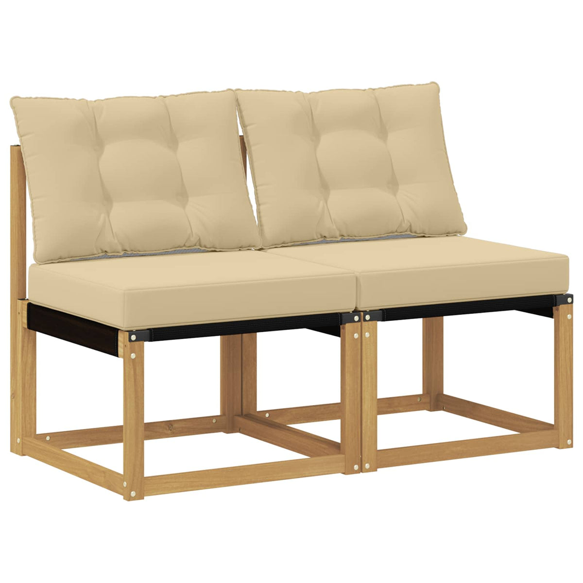 2 Stk. Outdoor Mittelsofa Massivholz Akazie und Textilene Stoff