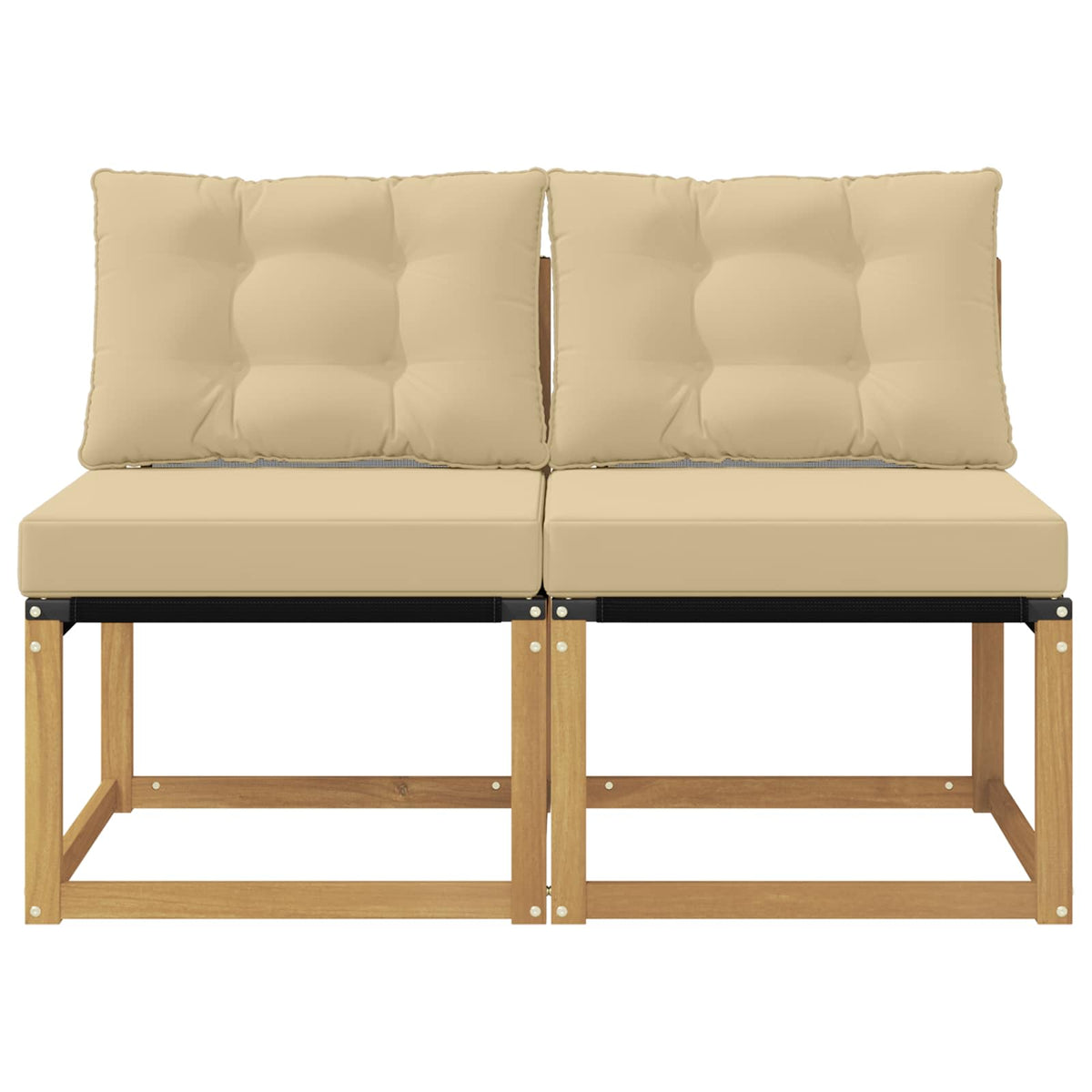 2 Stk. Outdoor Mittelsofa Massivholz Akazie und Textilene Stoff