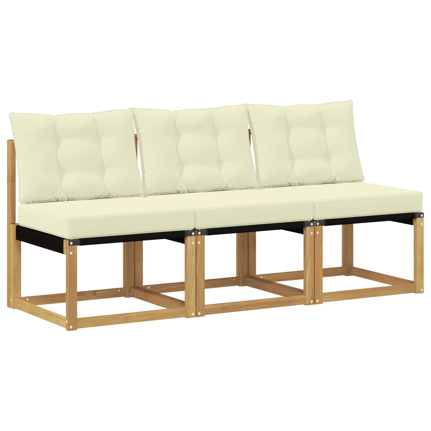 3 Stk. Outdoor Mittelsofa Massivholz Akazie und Textilene Stoff