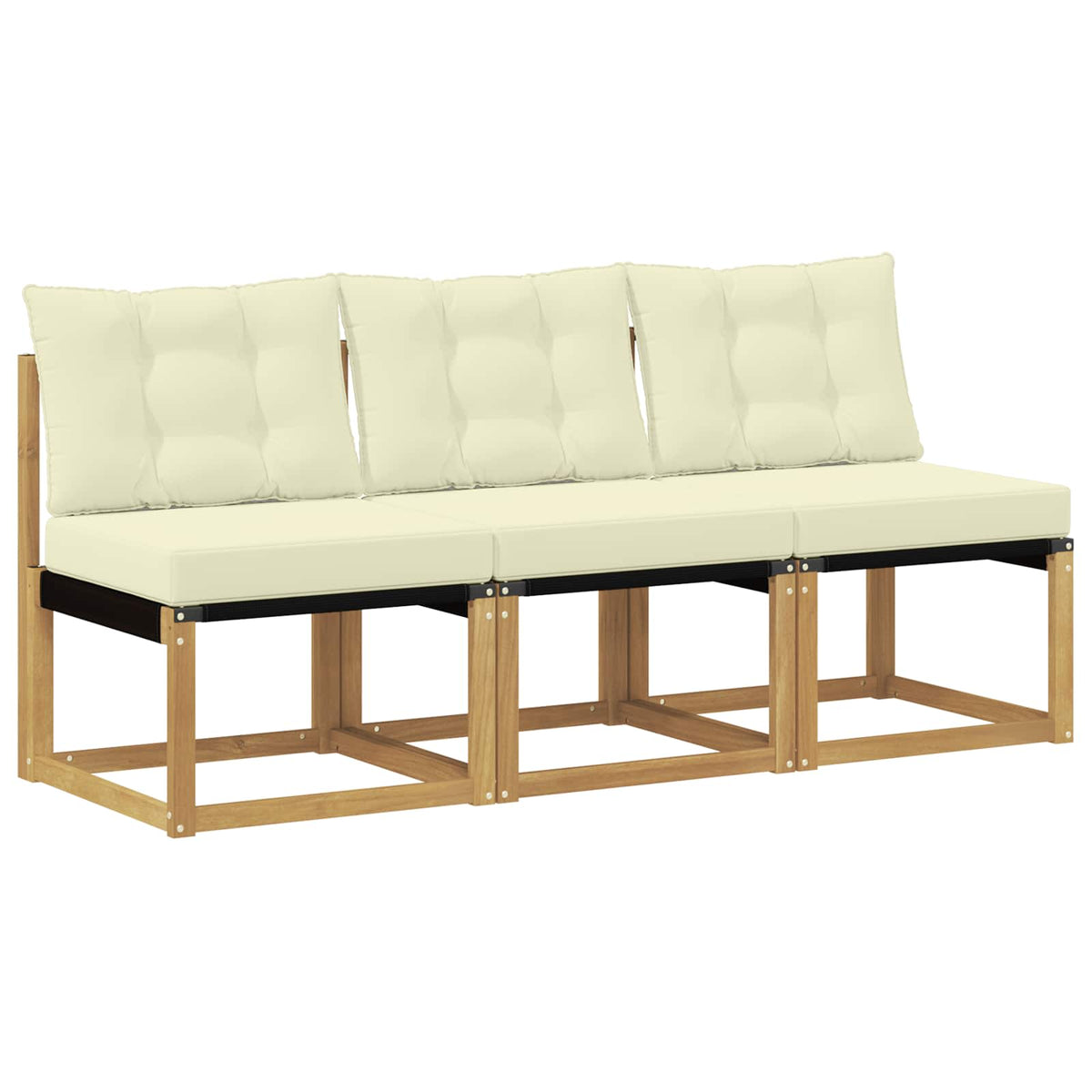 3 Stk. Outdoor Mittelsofa Massivholz Akazie und Textilene Stoff