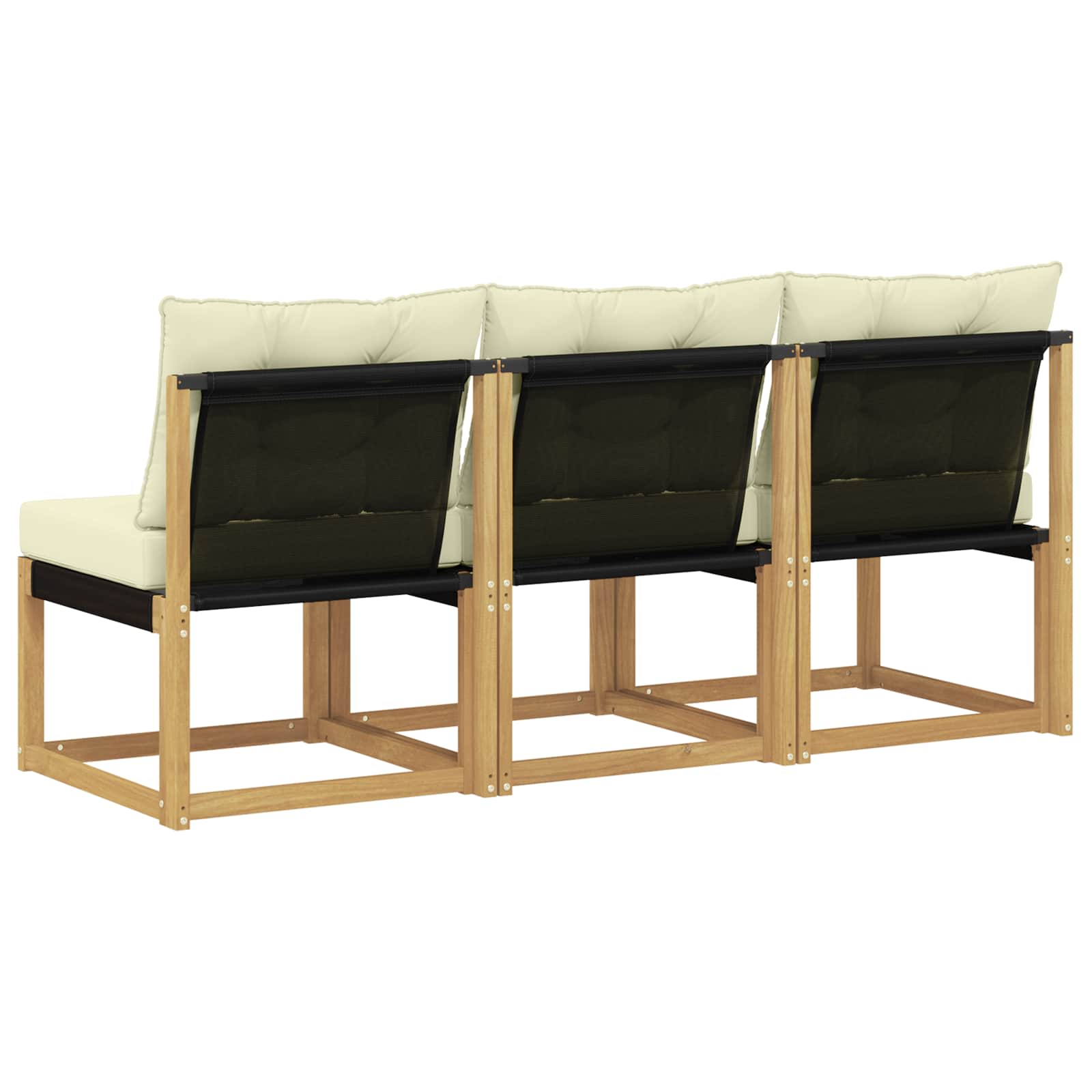 3 Stk. Outdoor Mittelsofa Massivholz Akazie und Textilene Stoff