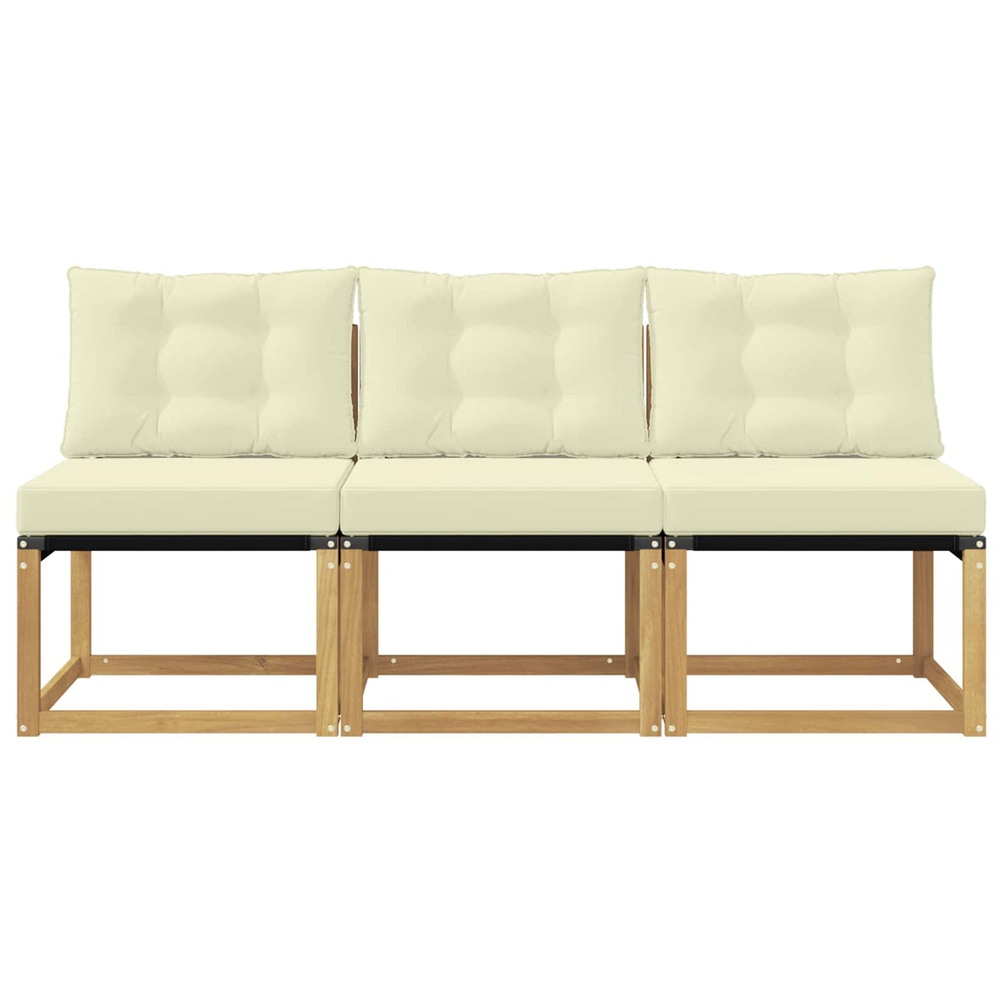3 Stk. Outdoor Mittelsofa Massivholz Akazie und Textilene Stoff