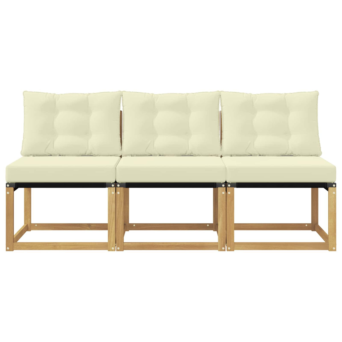 3 Stk. Outdoor Mittelsofa Massivholz Akazie und Textilene Stoff