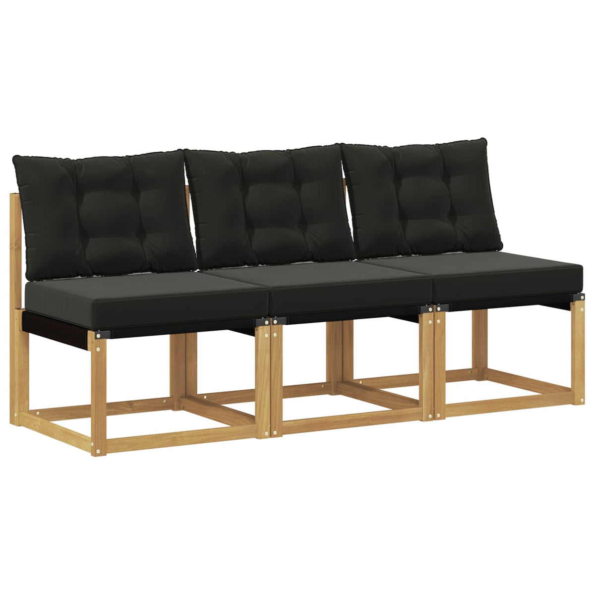3 Stk. Outdoor Mittelsofa Massivholz Akazie und Textilene Stoff