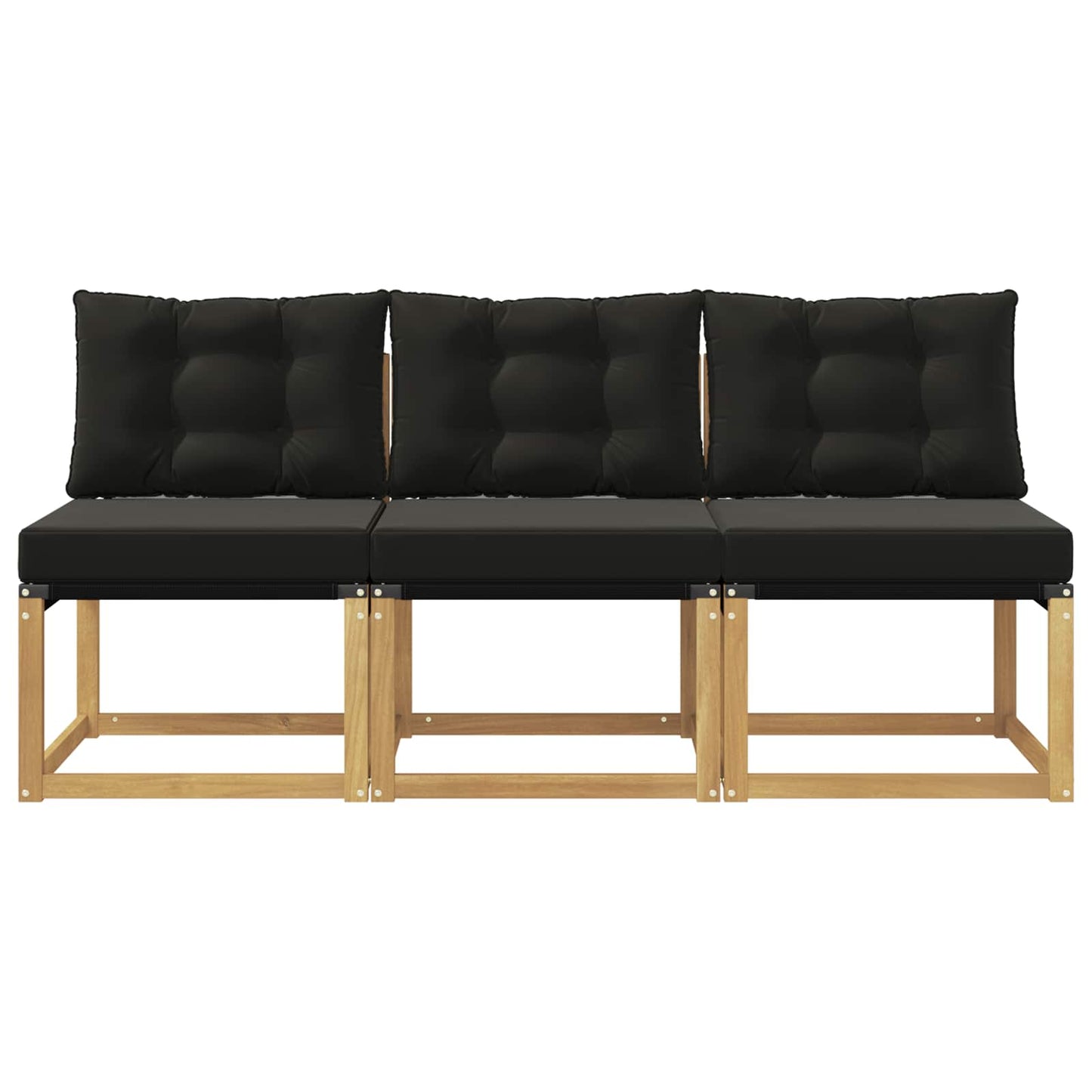 3 Stk. Outdoor Mittelsofa Massivholz Akazie und Textilene Stoff