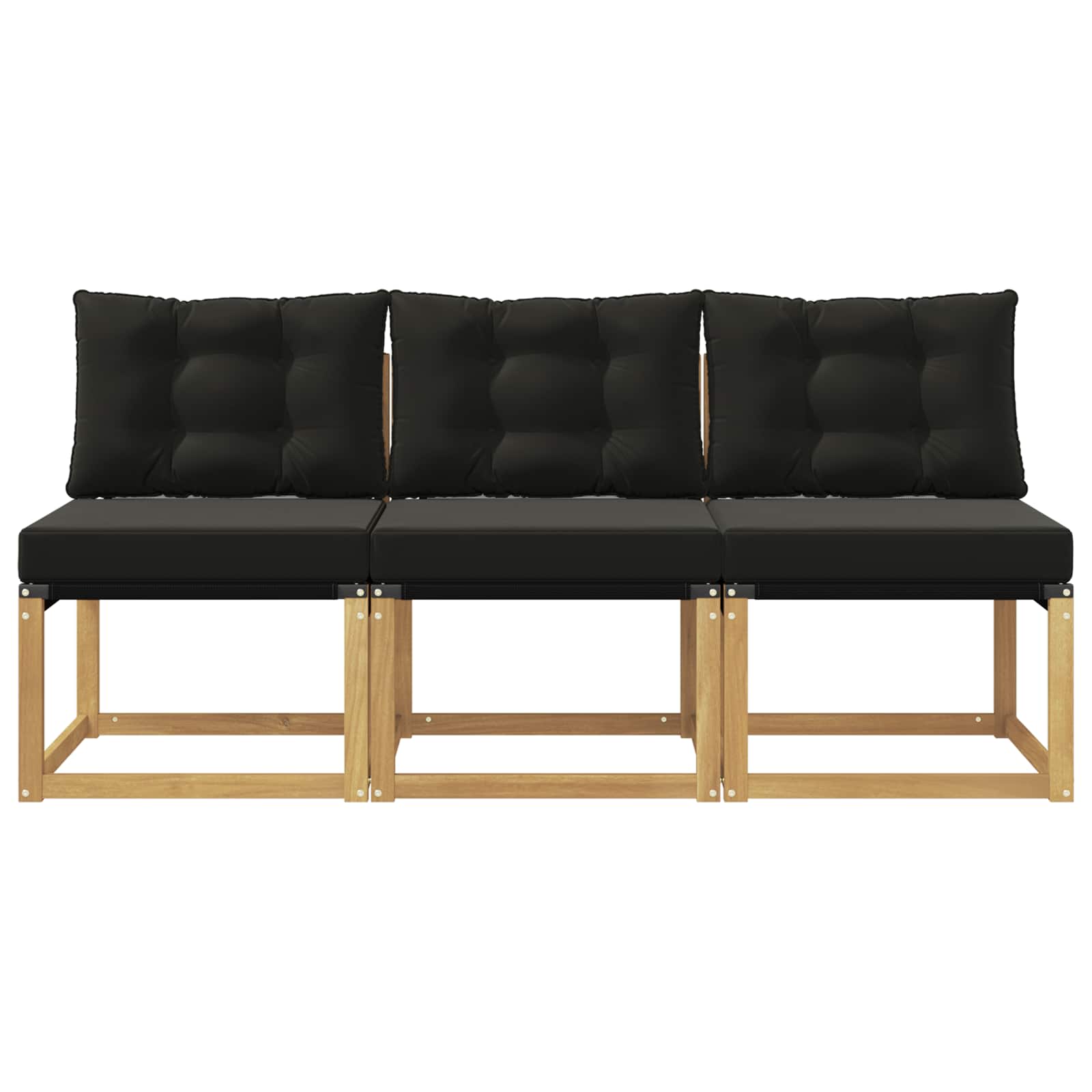 3 Stk. Outdoor Mittelsofa Massivholz Akazie und Textilene Stoff