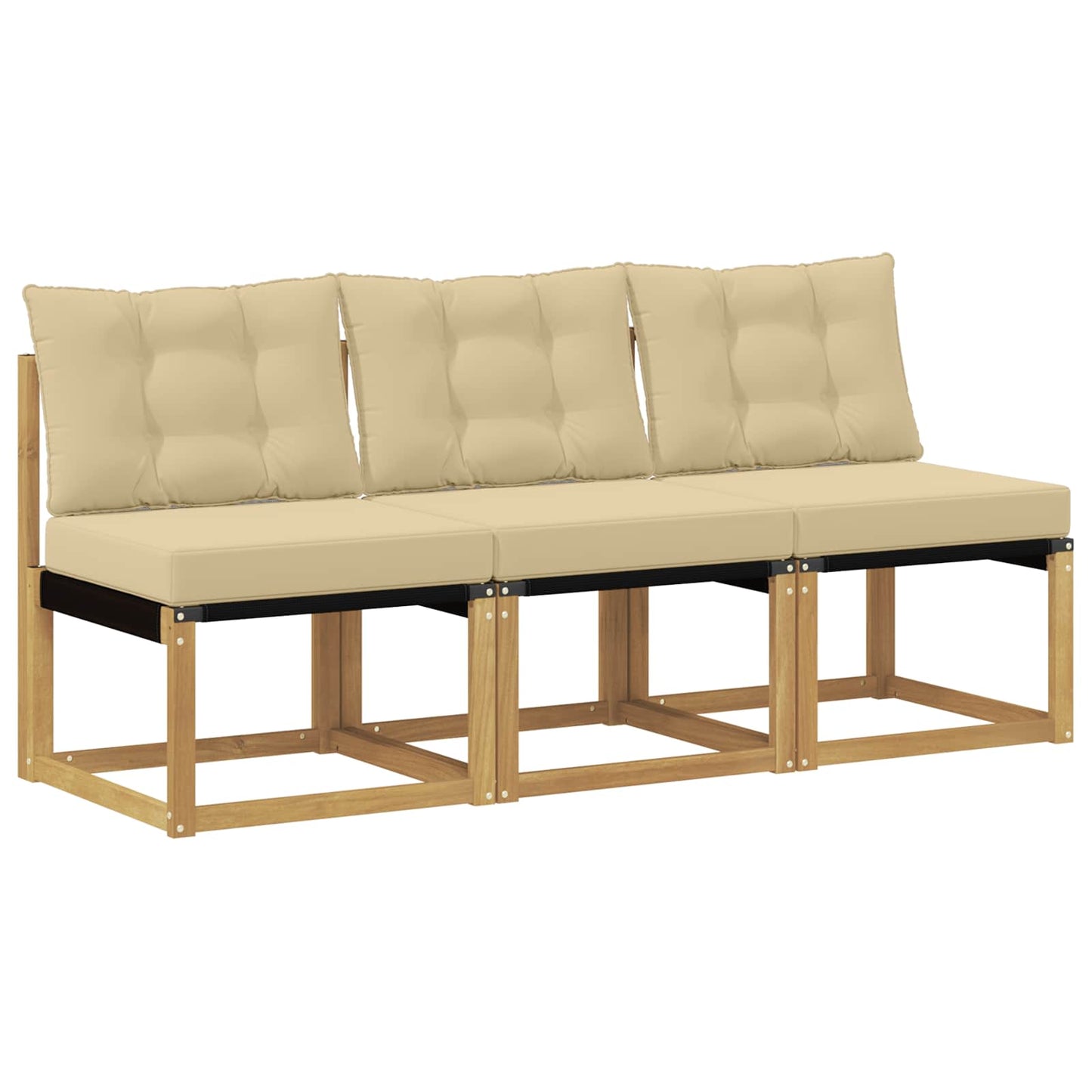 3 Stk. Outdoor Mittelsofa Massivholz Akazie und Textilene Stoff