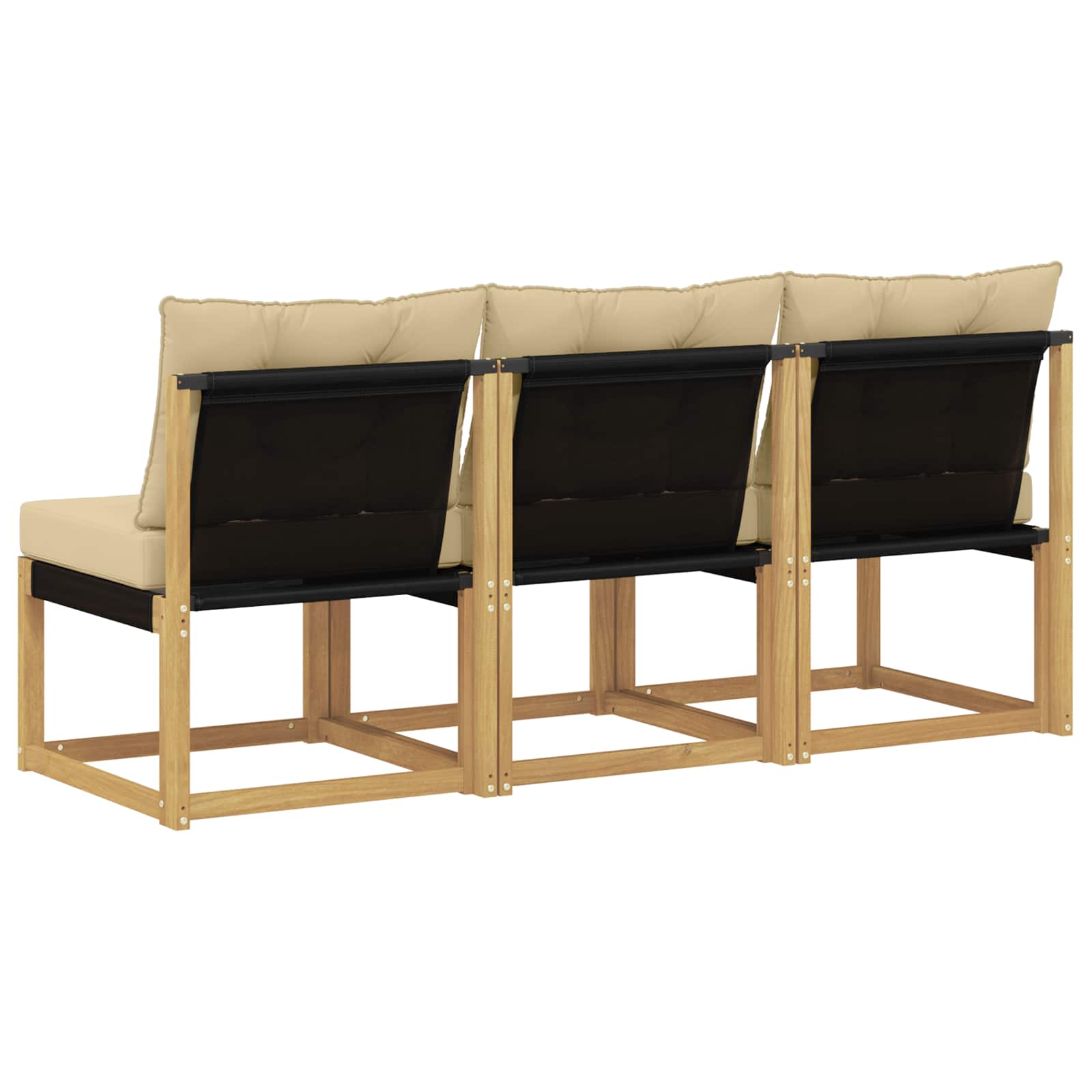 3 Stk. Outdoor Mittelsofa Massivholz Akazie und Textilene Stoff