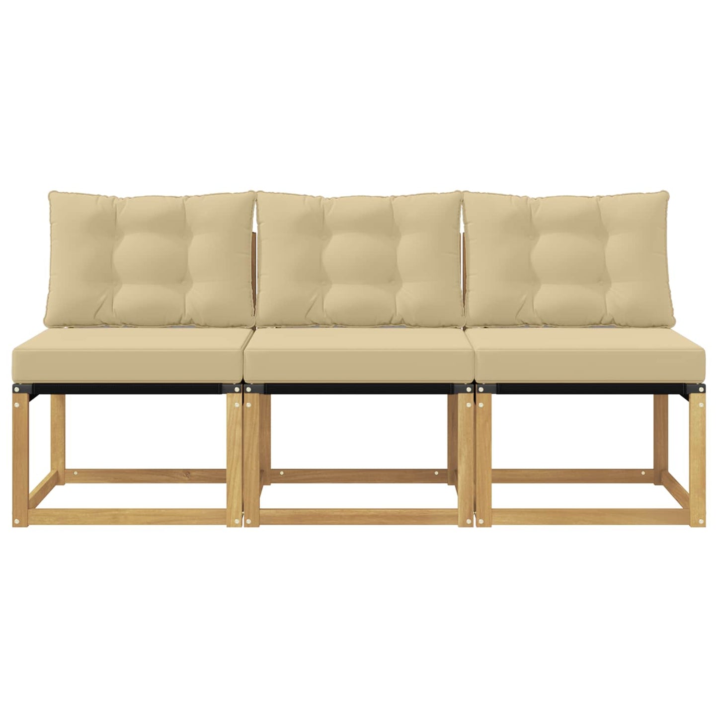 3 Stk. Outdoor Mittelsofa Massivholz Akazie und Textilene Stoff