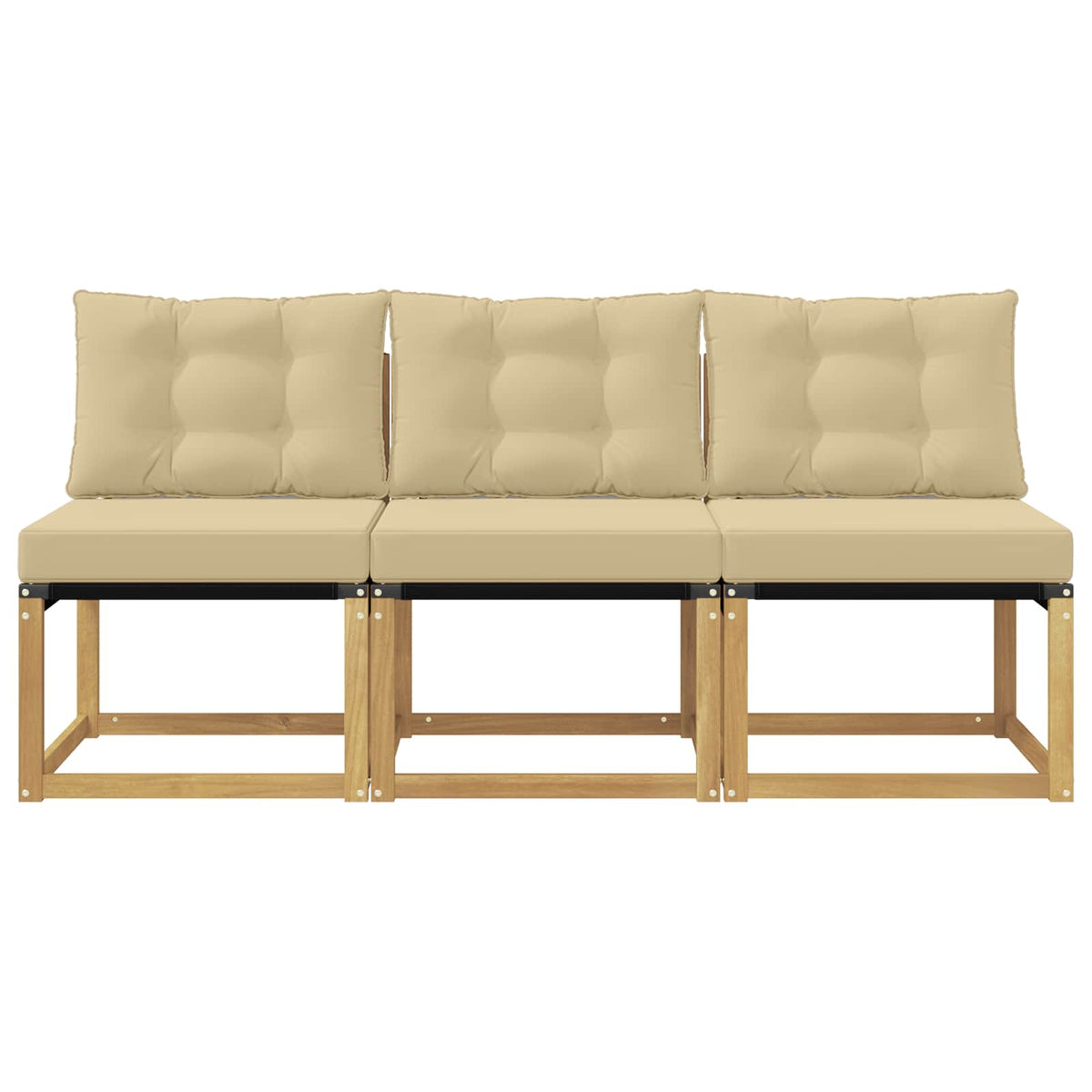 3 Stk. Outdoor Mittelsofa Massivholz Akazie und Textilene Stoff