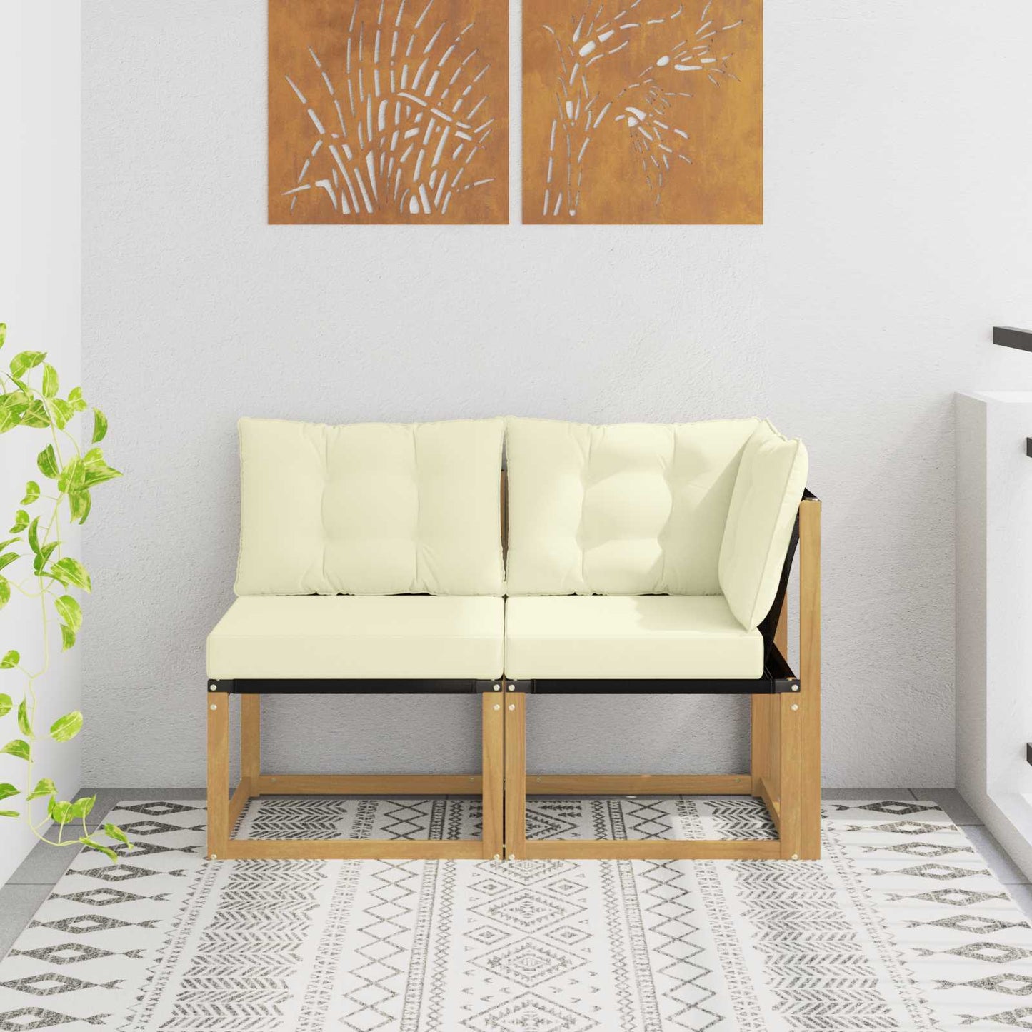 2 Stk. Outdoor Mittel- und Ecksofa Weiß