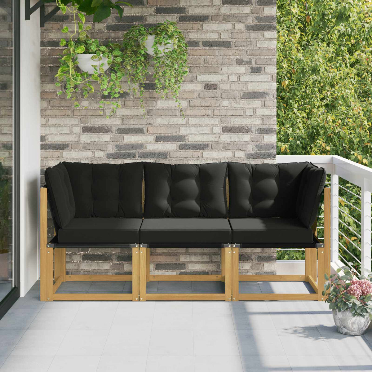 3 Stk. Outdoor Mittel- und Ecksofa Weiß