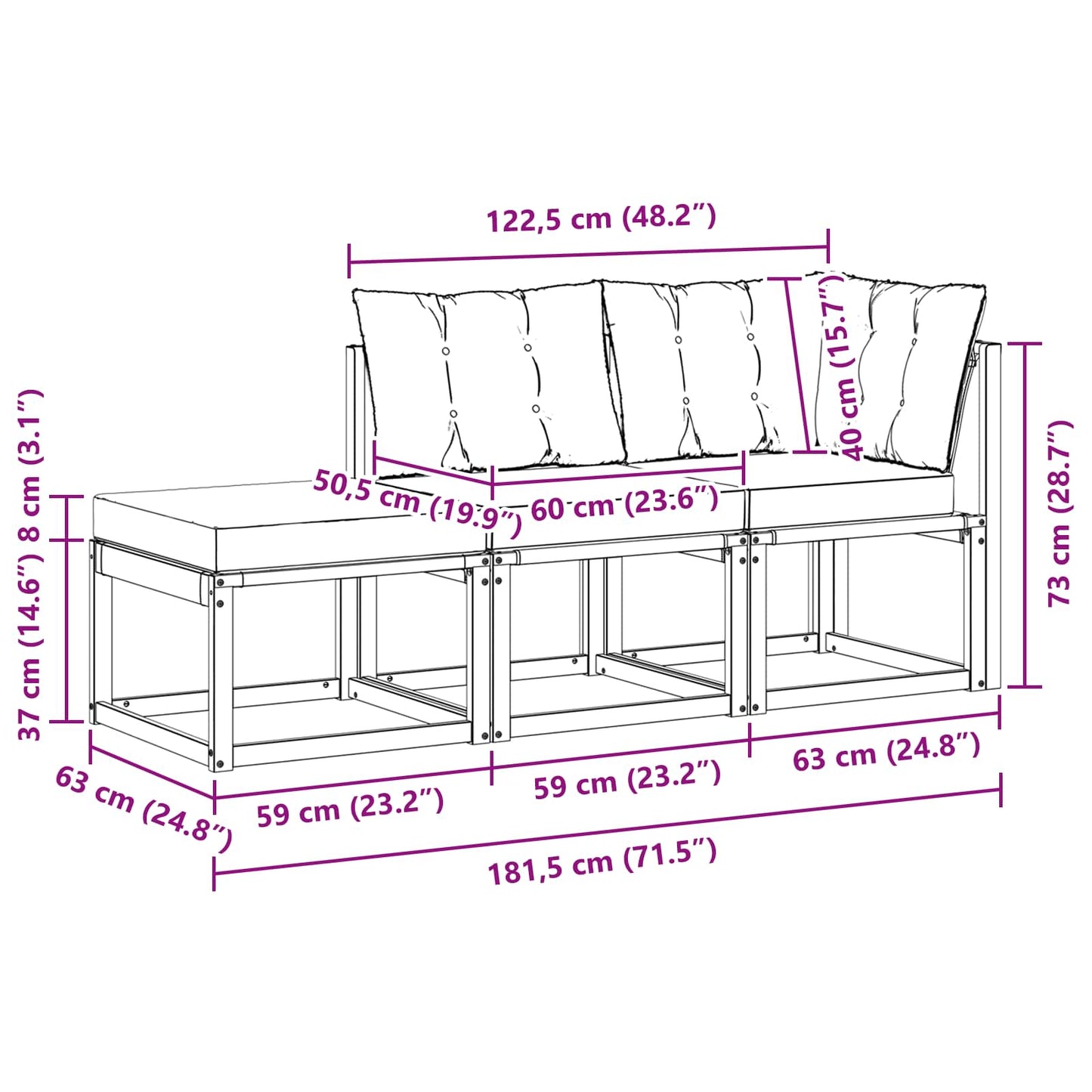 3 Stk. Sectional Sofa Einheiten Weiß