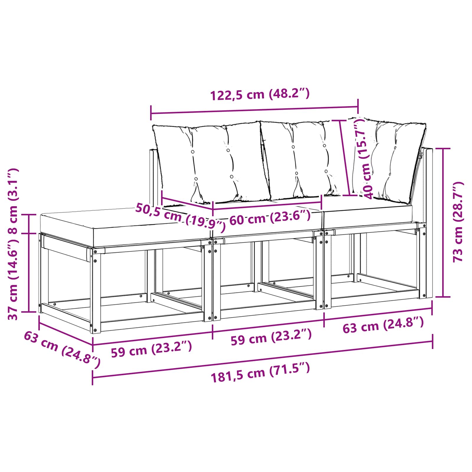 3 Stk. Sectional Sofa Einheiten Weiß