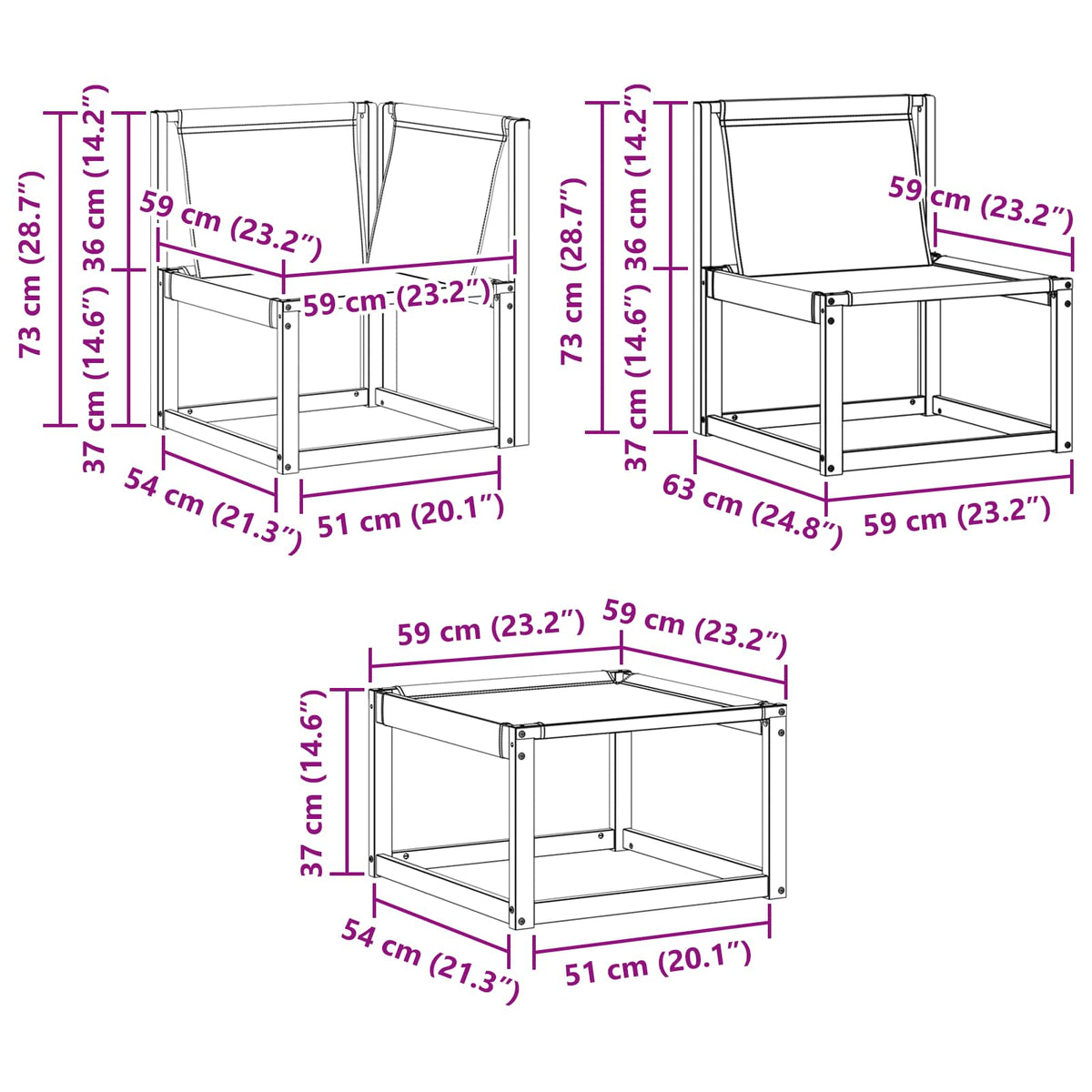 3 Stk. Sectional Sofa Einheiten Weiß