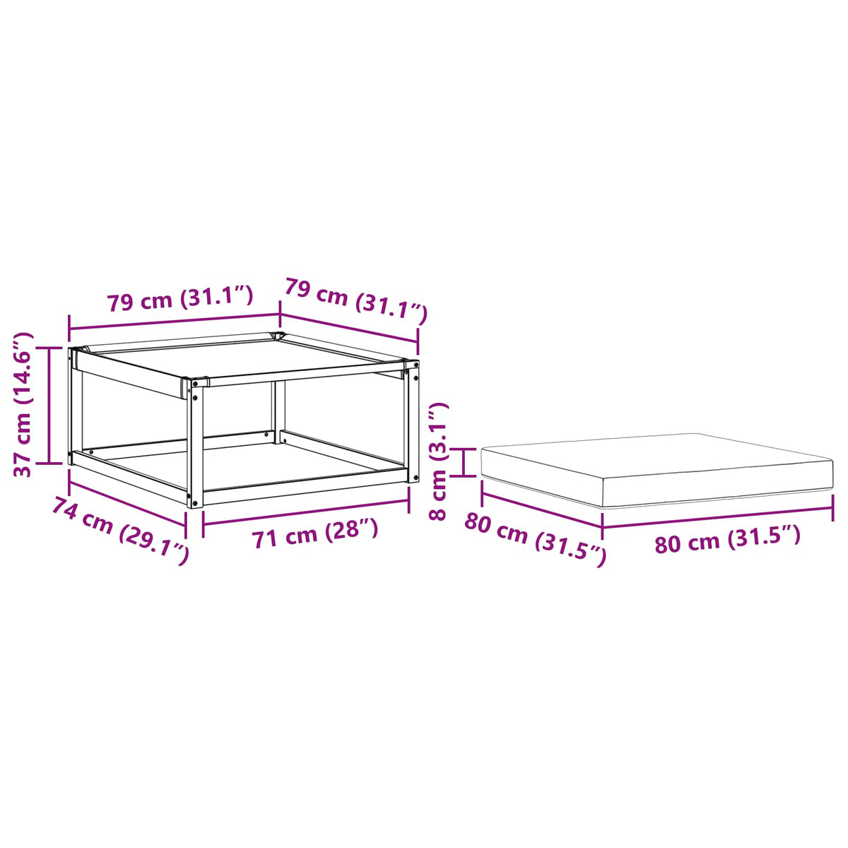 Outdoor-Fußhocker Massivholz Akazie Weiß