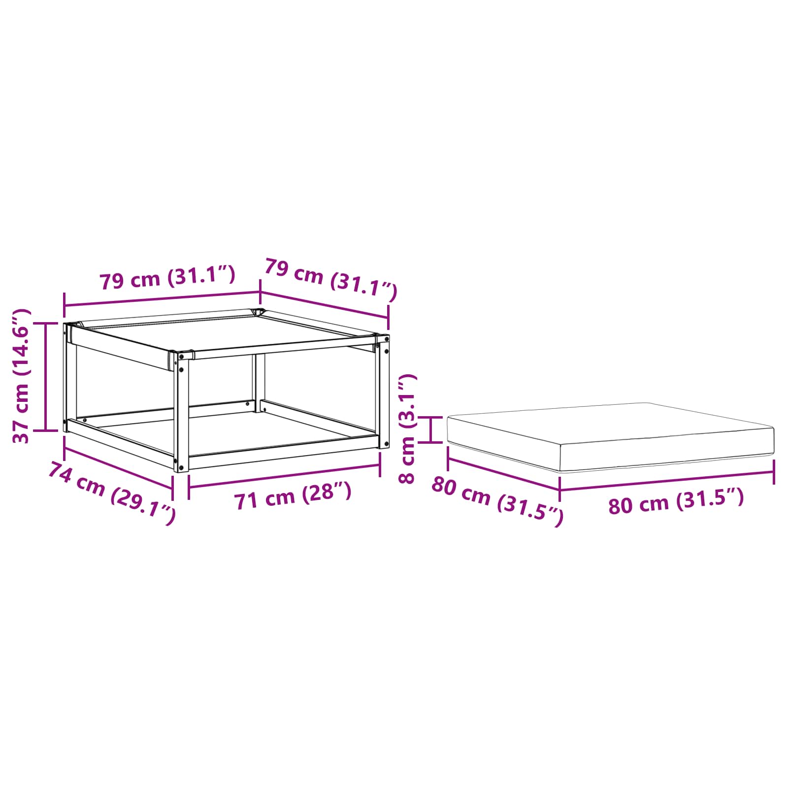 Outdoor-Fußhocker Massivholz Akazie Weiß